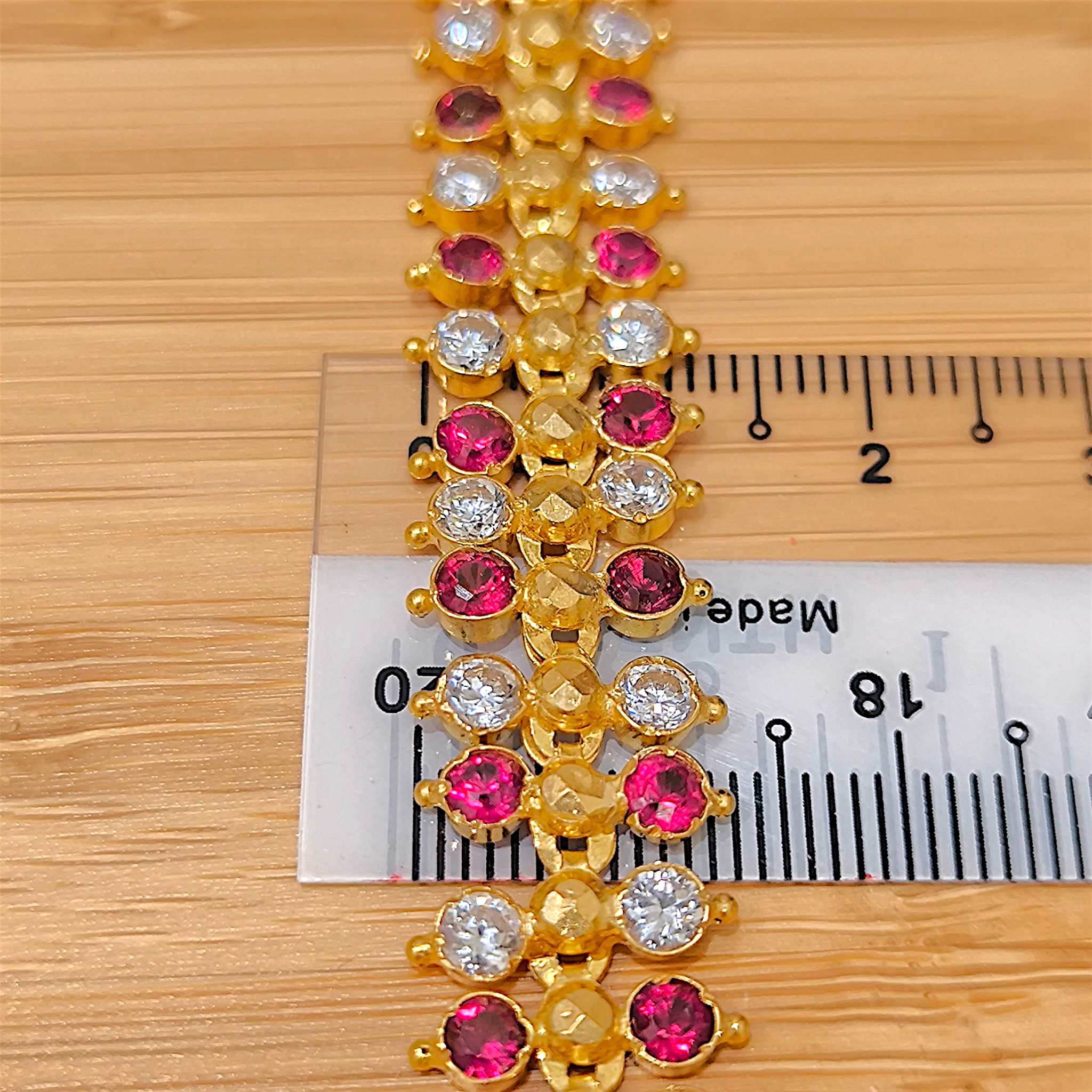 17.61g 916 (22K) Yellow Gold Traditional Indian Bracelet  Ruby & Zircon Band