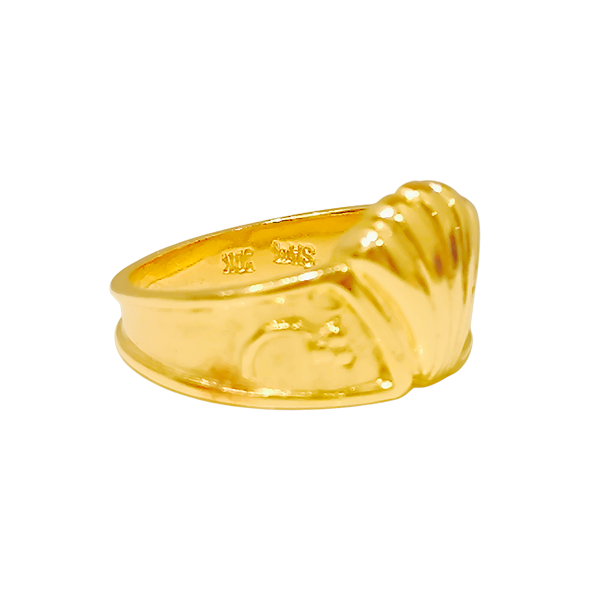 10K Yellow Gold Scallop Shell Ring  Vintage Art Deco Coastal Signet Band (3)