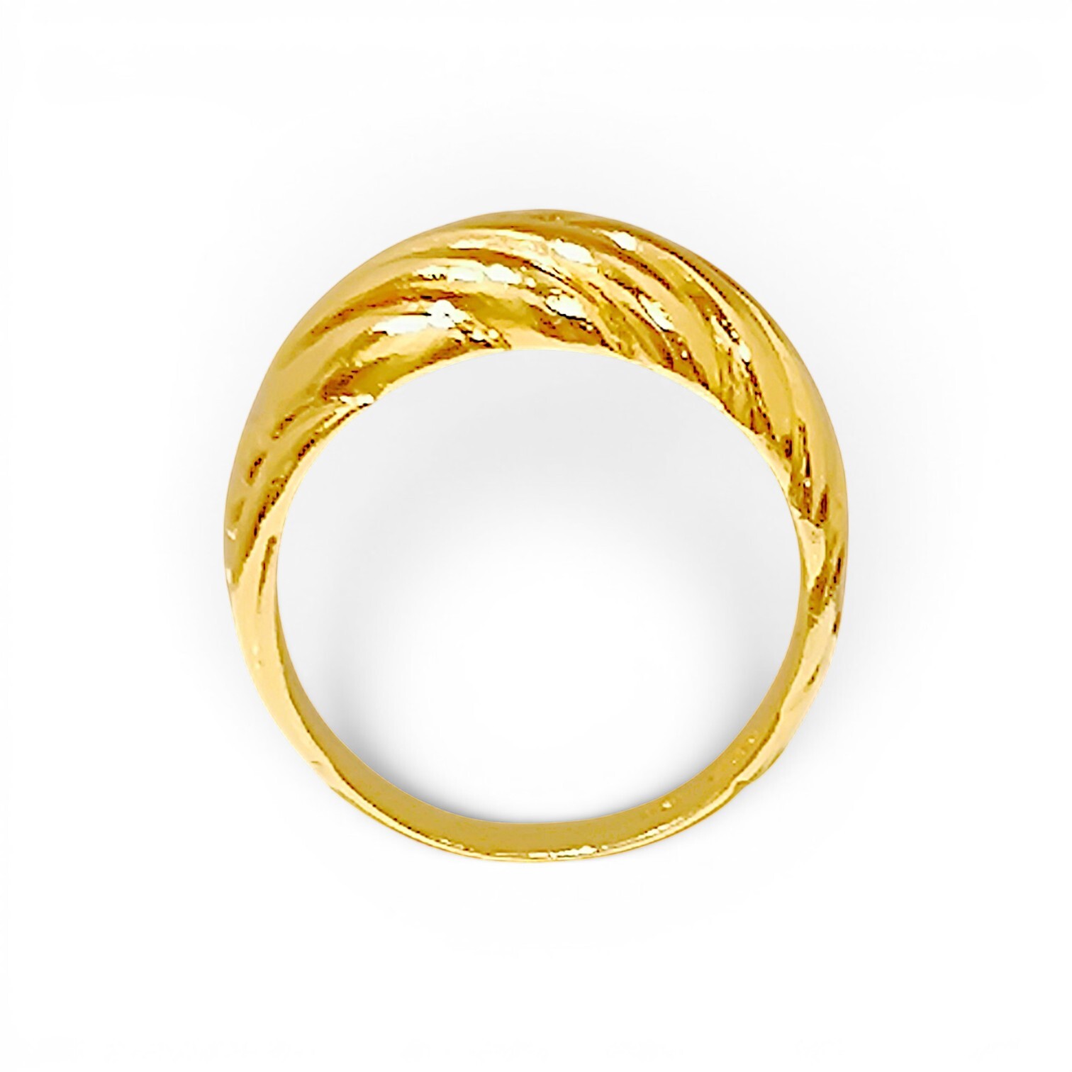 10K Yellow Gold Ribbed Chevron Ring  Sculptural Braided Dome Band