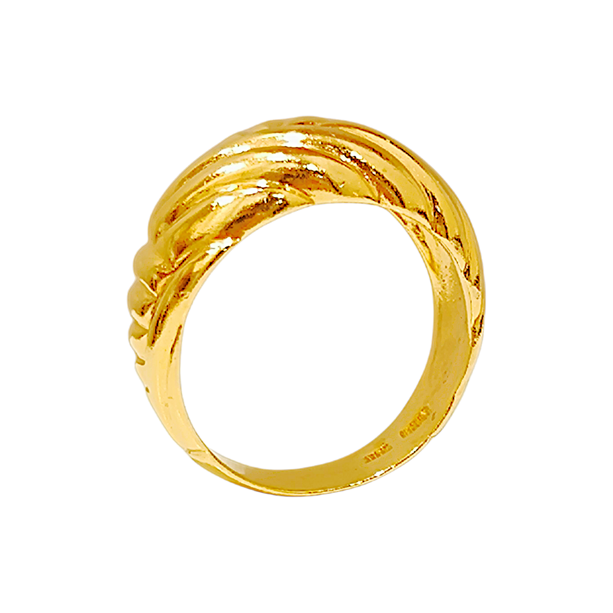 10K Yellow Gold Ribbed Chevron Ring  Sculptural Braided Dome Band (8)