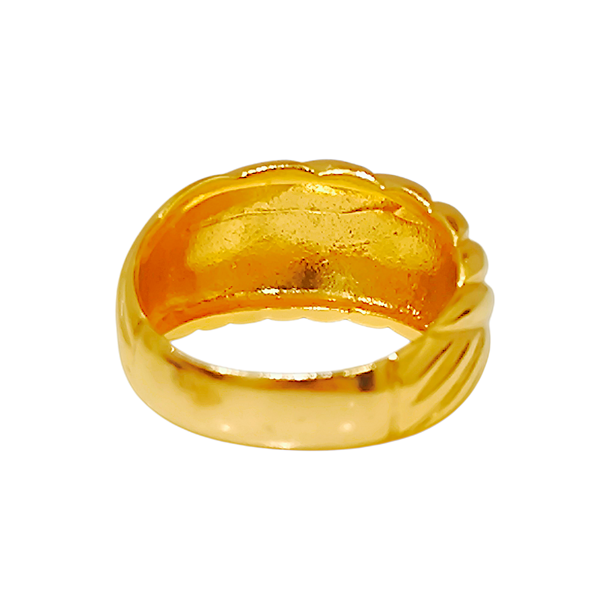 10K Yellow Gold Ribbed Chevron Ring  Sculptural Braided Dome Band (5)