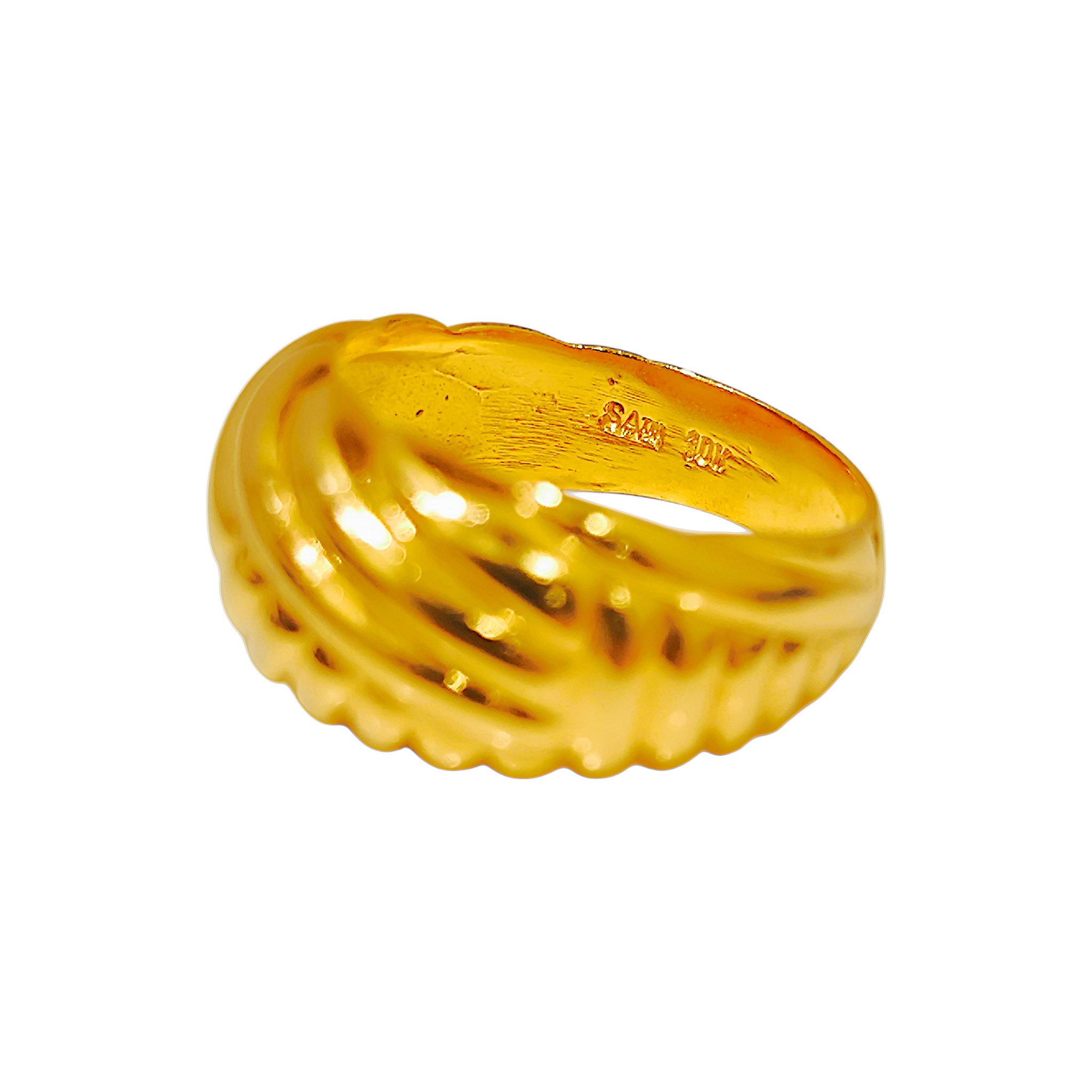 10K Yellow Gold Ribbed Chevron Ring  Sculptural Braided Dome Band (6)