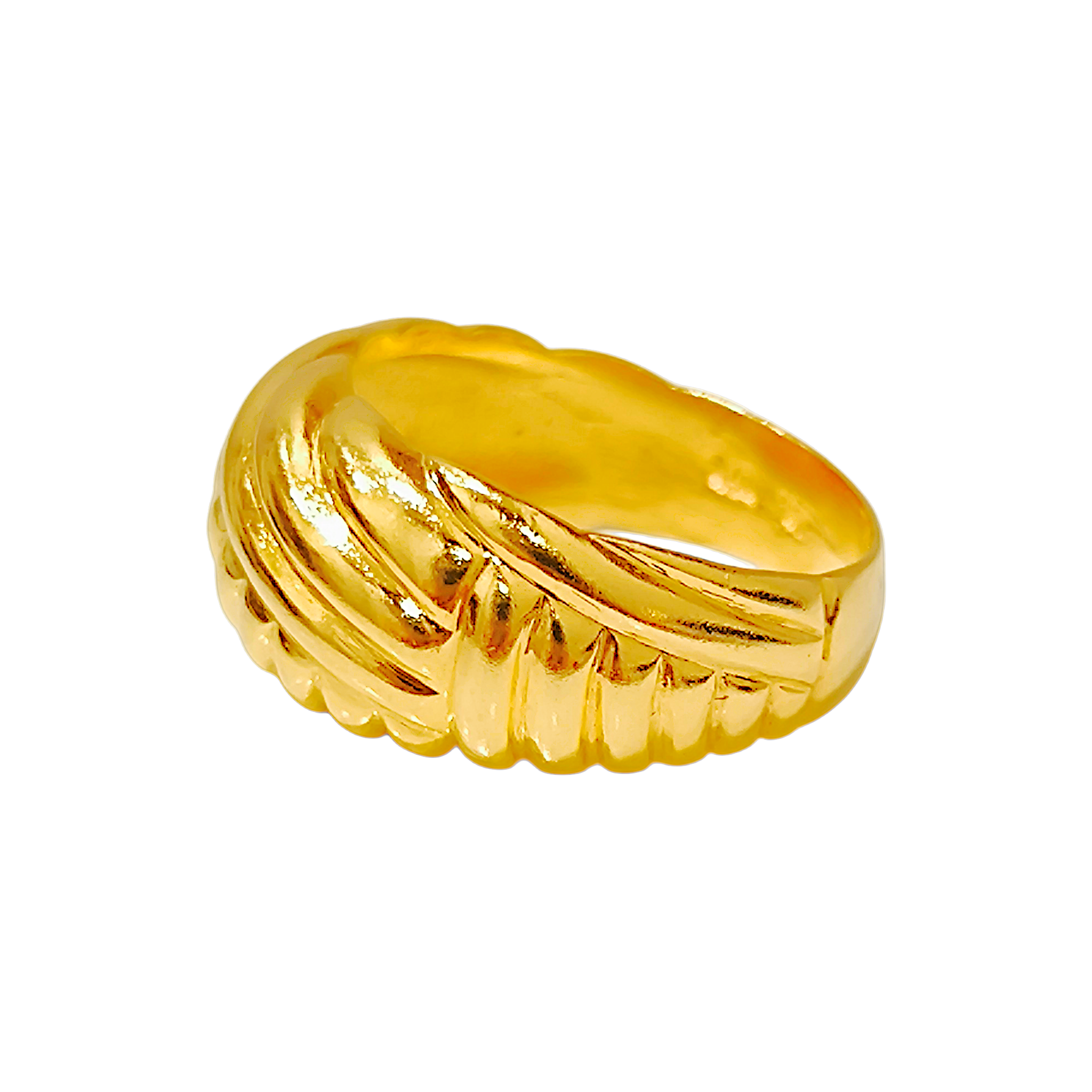 10K Yellow Gold Ribbed Chevron Ring  Sculptural Braided Dome Band (4)