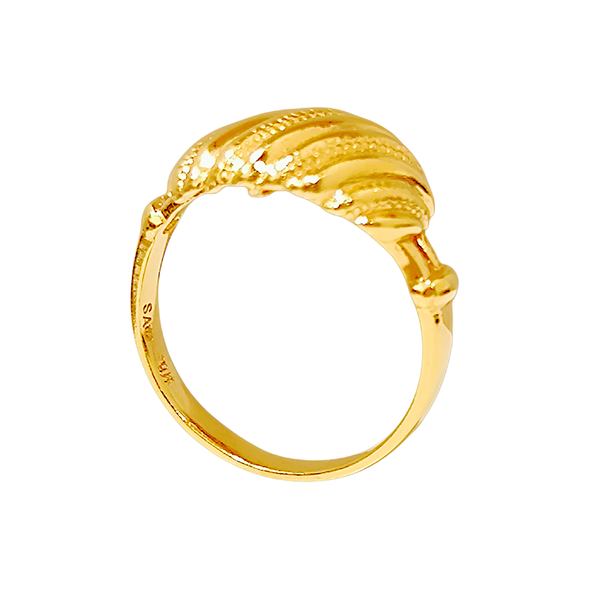 10K Yellow Gold Croissant Ring  Textured Wave Dome Band (5)