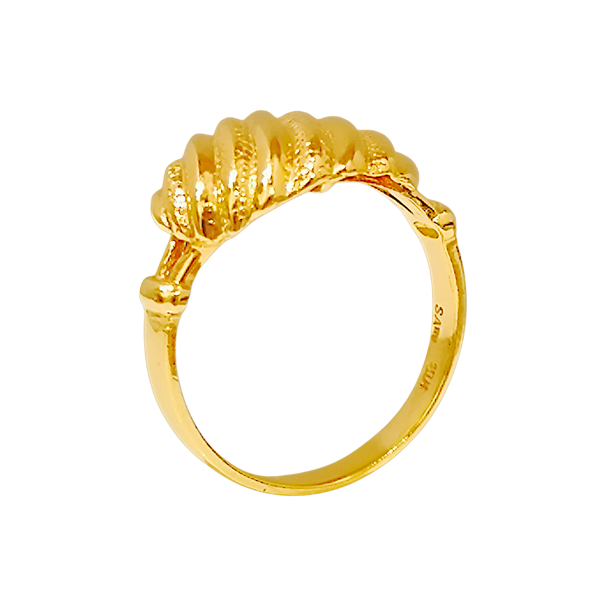 10K Yellow Gold Croissant Ring  Textured Wave Dome Band (7)