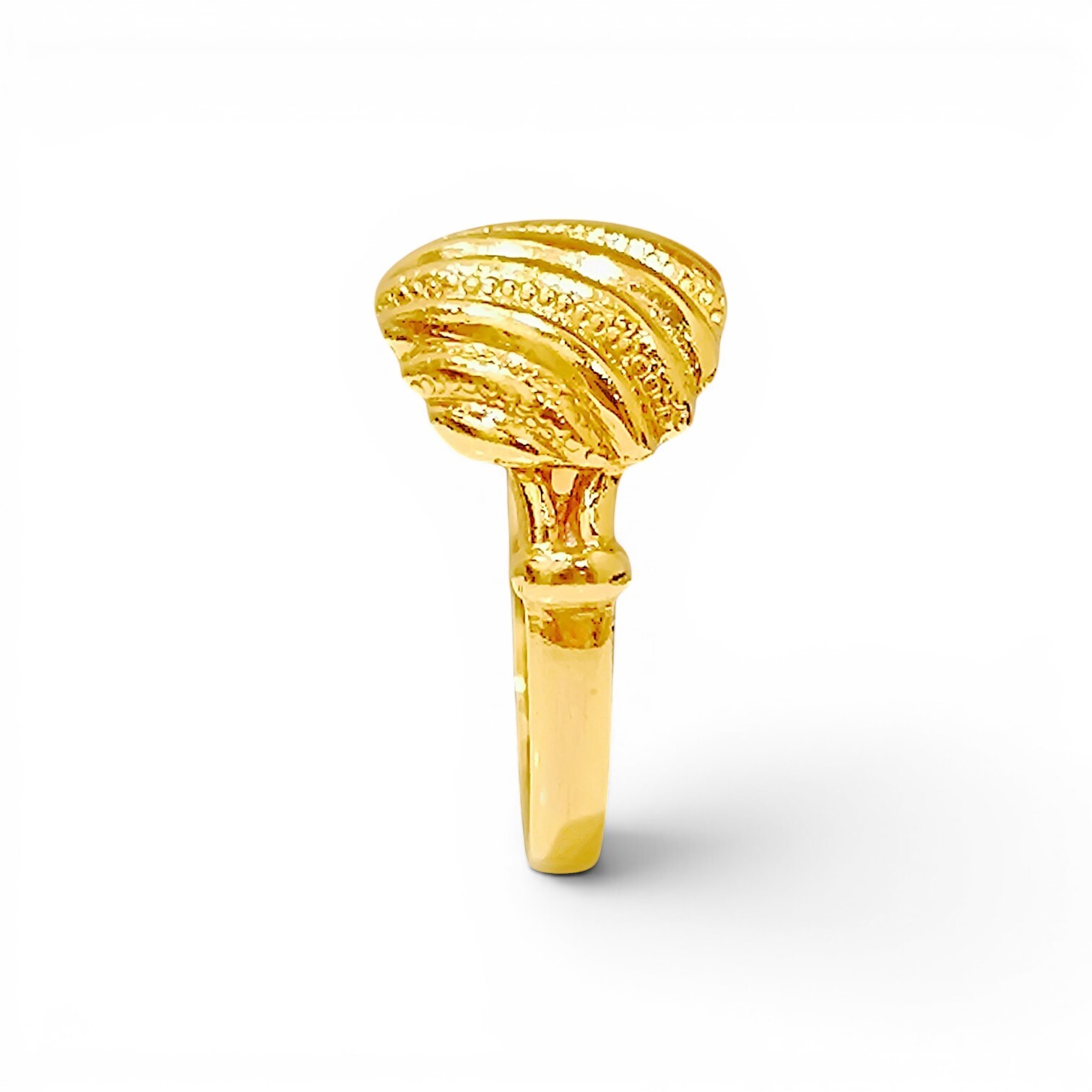 10K Yellow Gold Croissant Ring  Textured Wave Dome Band (2)