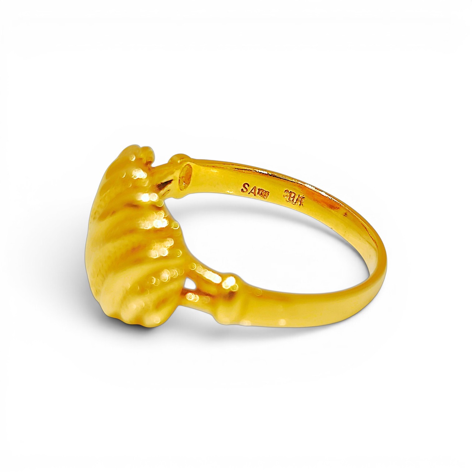 10K Yellow Gold Croissant Ring  Textured Wave Dome Band (4)
