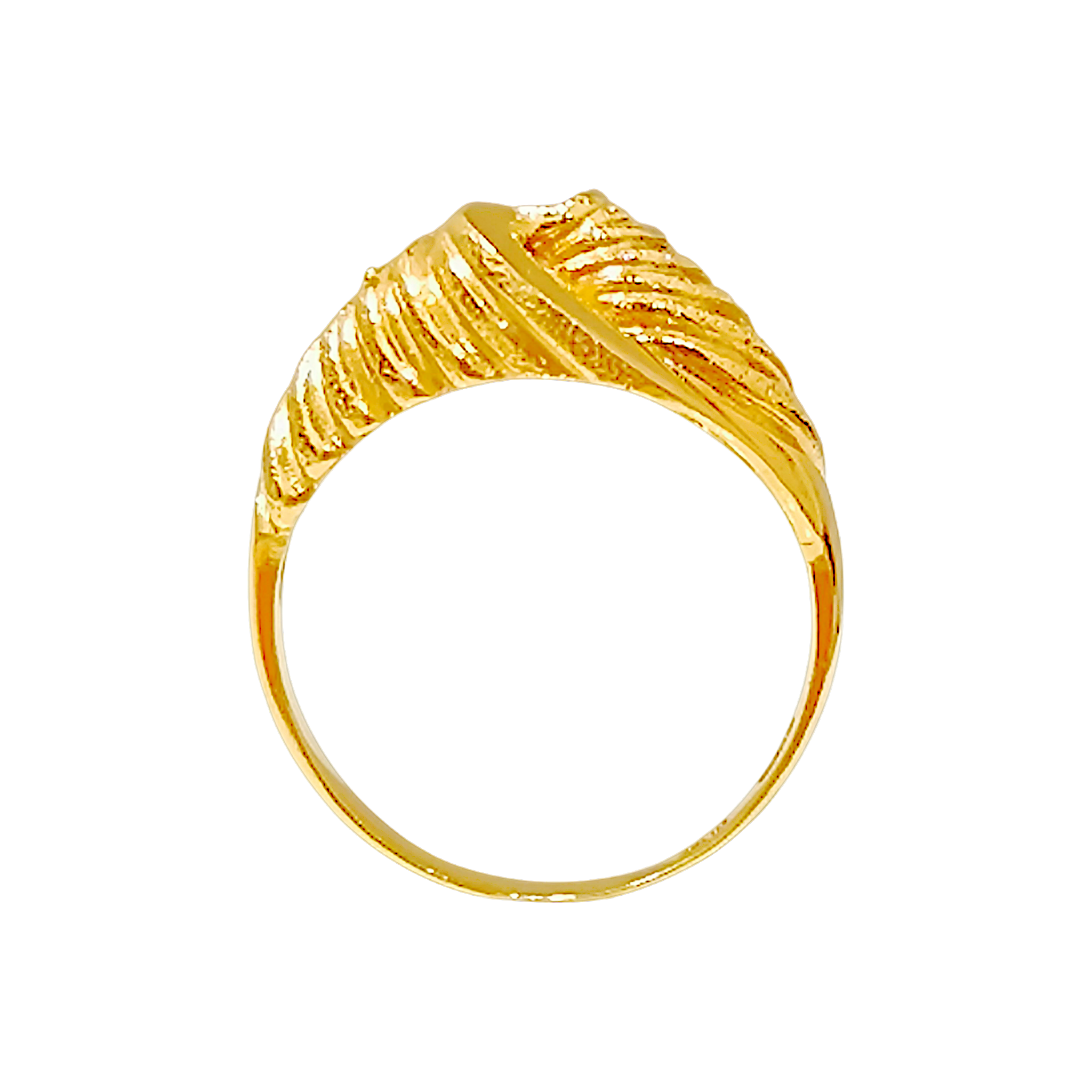 10K Yellow Gold Asymmetric Wave Ring  Textured Swirl Dome Band (2)