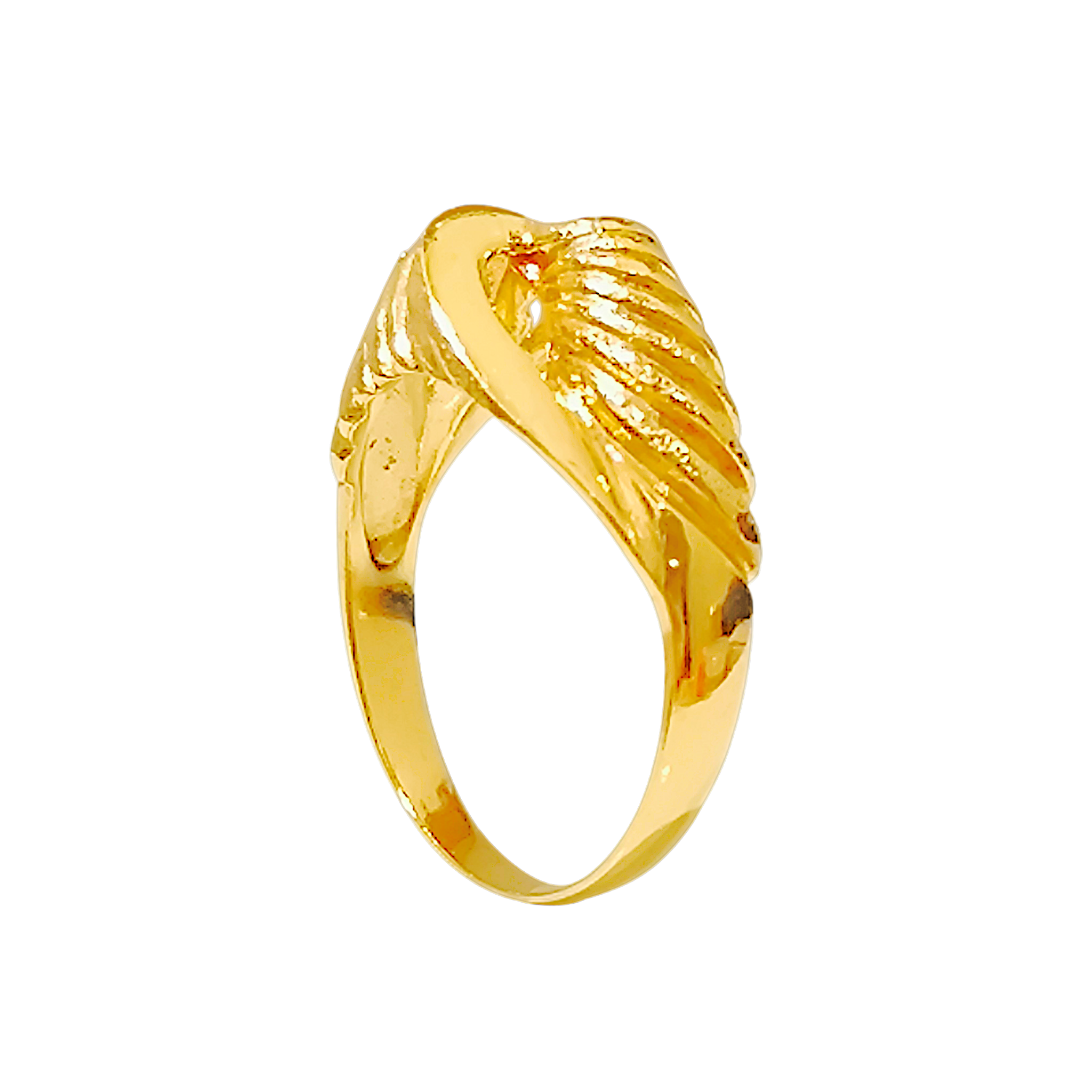10K Yellow Gold Asymmetric Wave Ring  Textured Swirl Dome Band