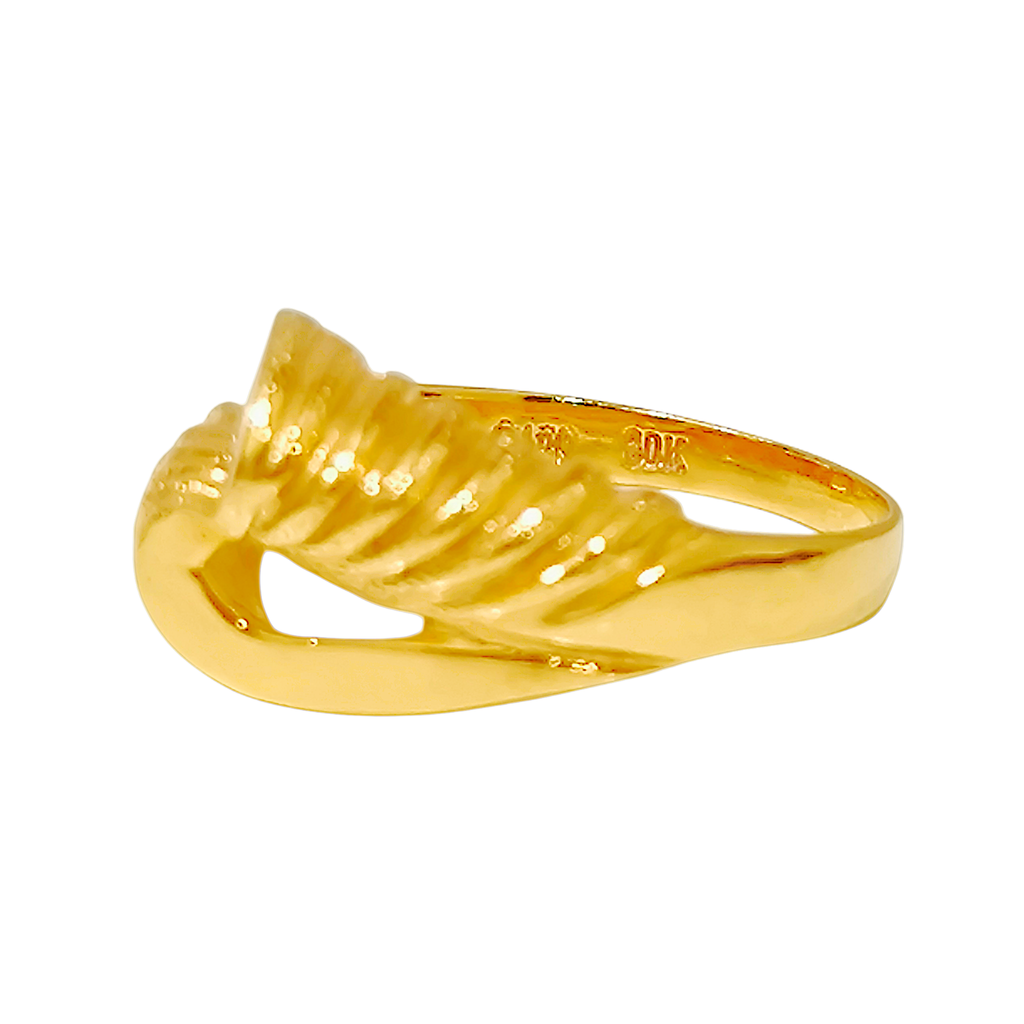 10K Yellow Gold Asymmetric Wave Ring  Textured Swirl Dome Band (7)