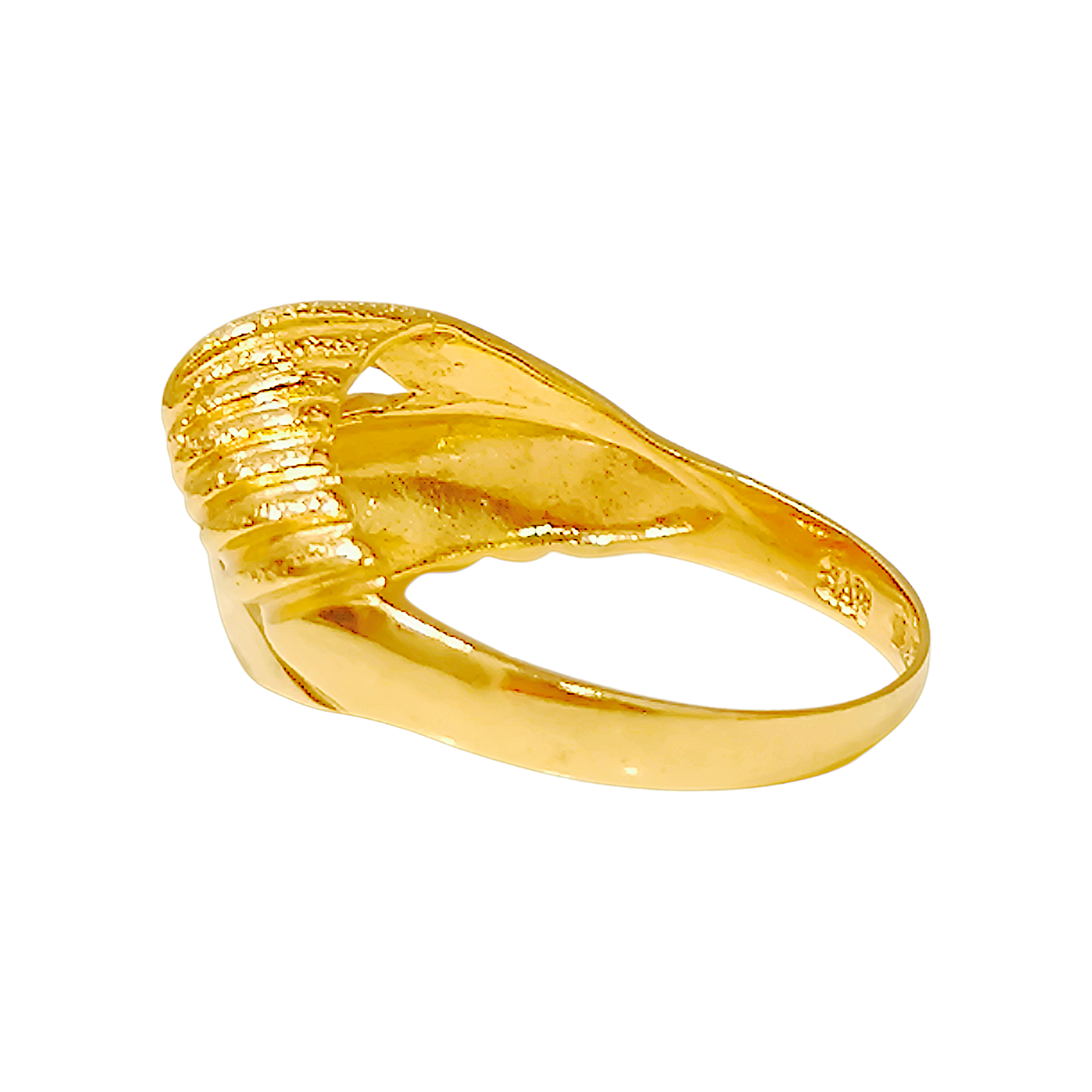 10K Yellow Gold Asymmetric Wave Ring  Textured Swirl Dome Band (8)