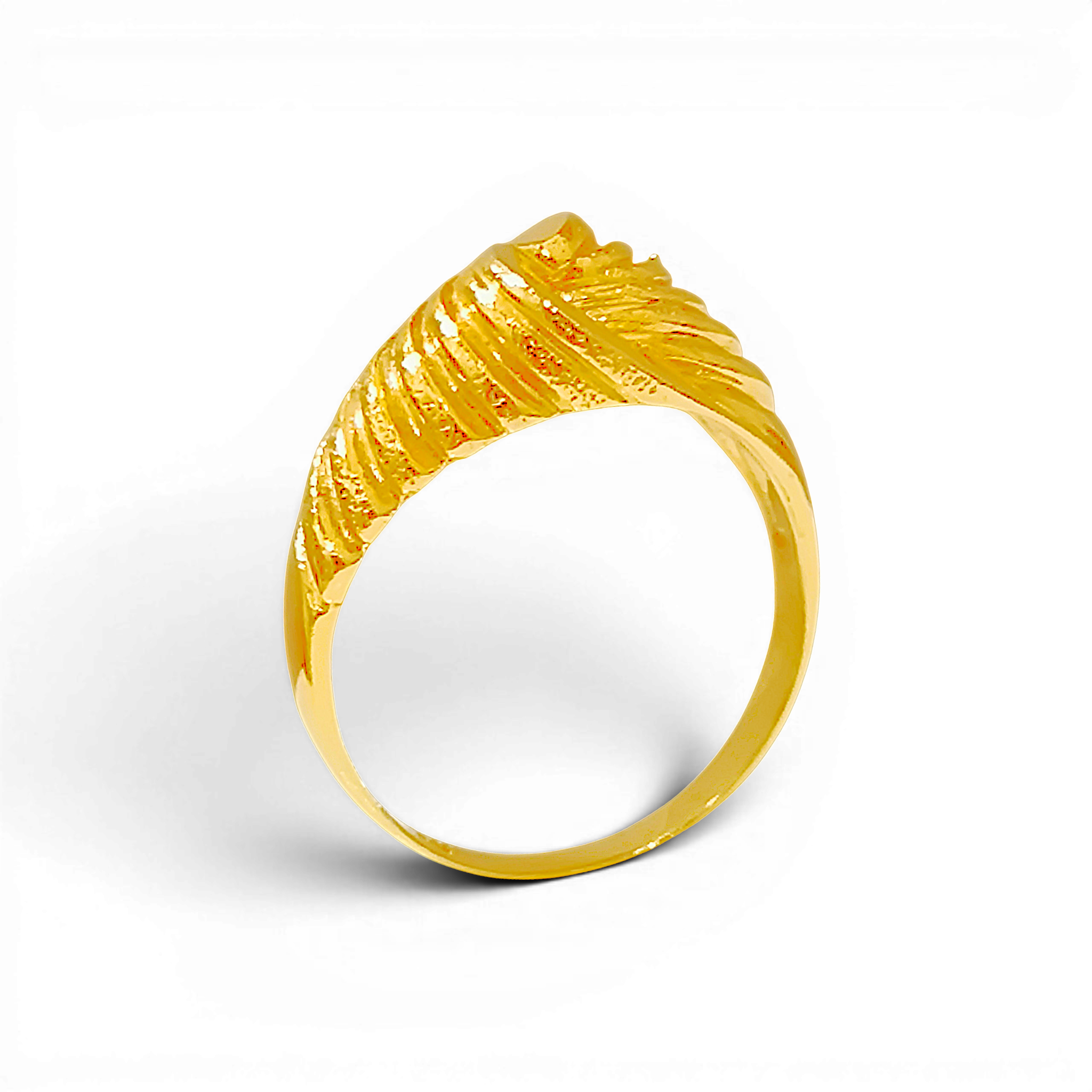 10K Yellow Gold Asymmetric Wave Ring  Textured Swirl Dome Band (1)