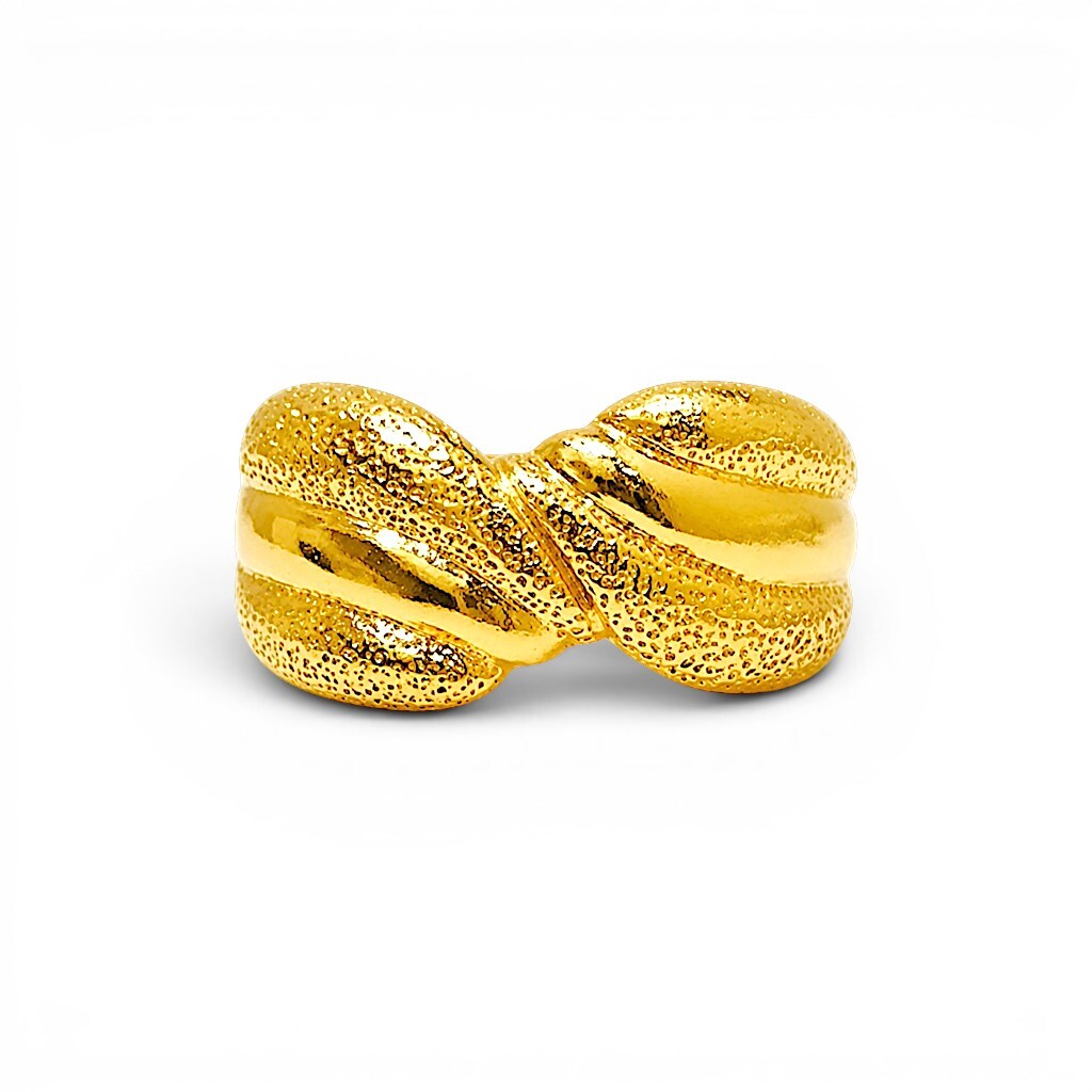 10K Yellow Gold Crossover Ring  Textured Bow Infinity Dome Band