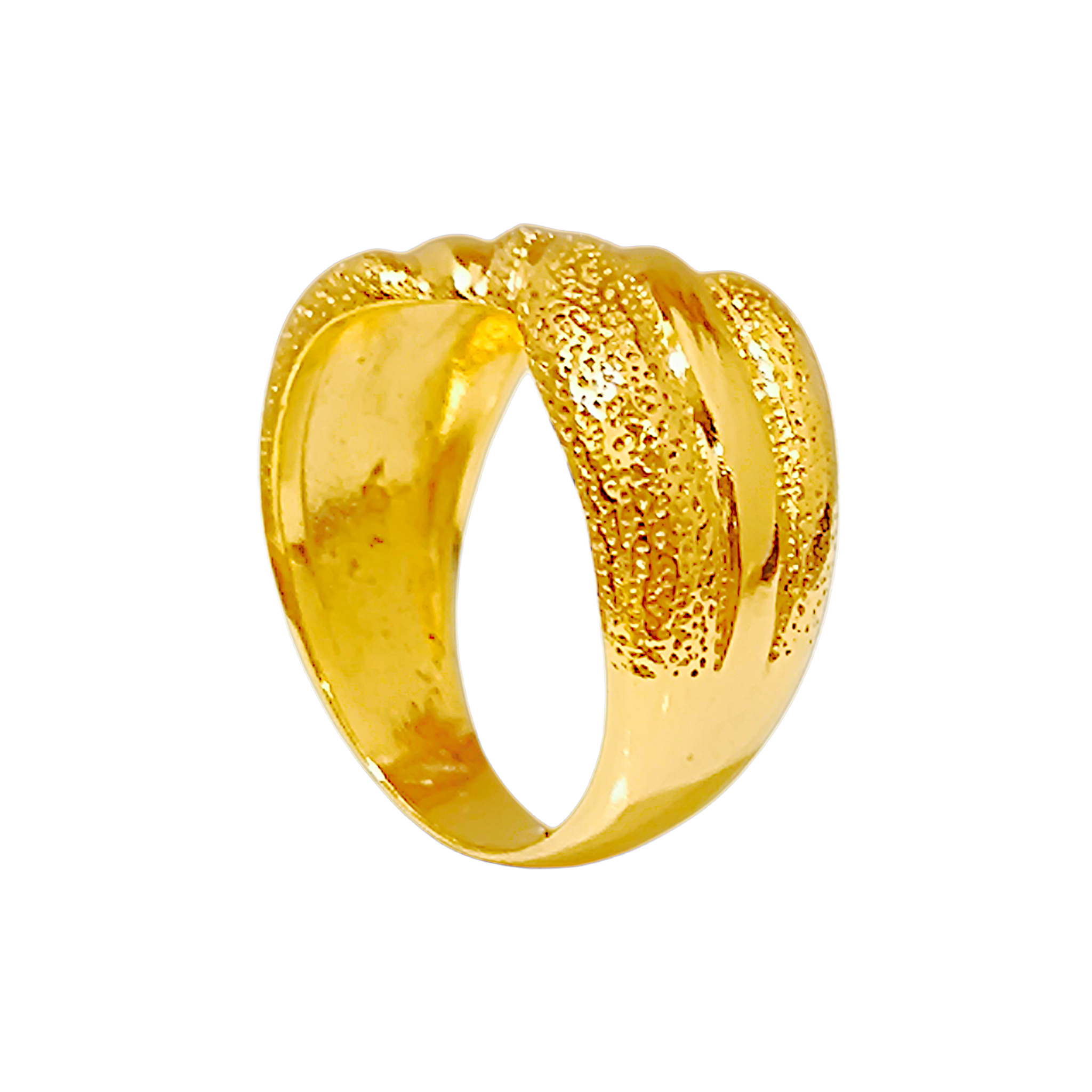 10K Yellow Gold Crossover Ring  Textured Bow Infinity Dome Band (7)