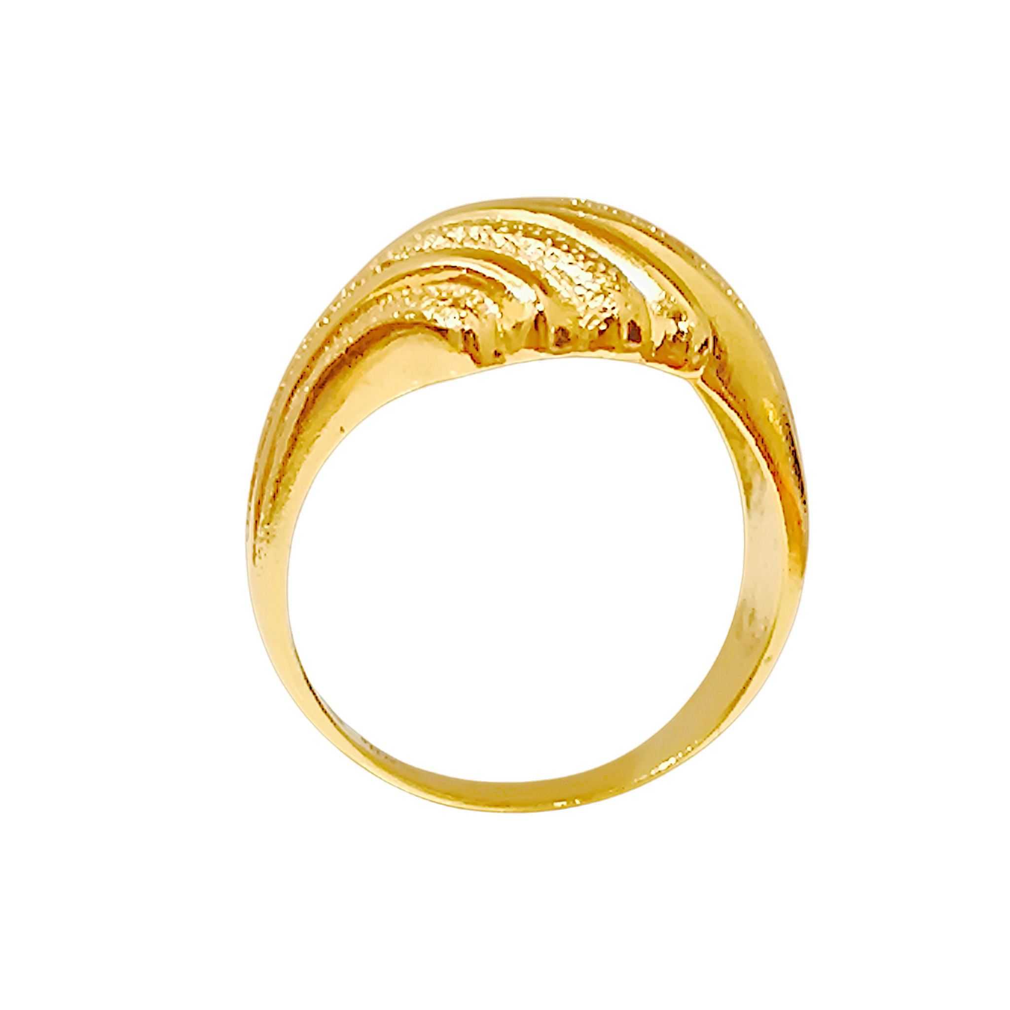 10K Yellow Gold Bypass Wave Ring  Textured Sculptural Swirl Band (1)