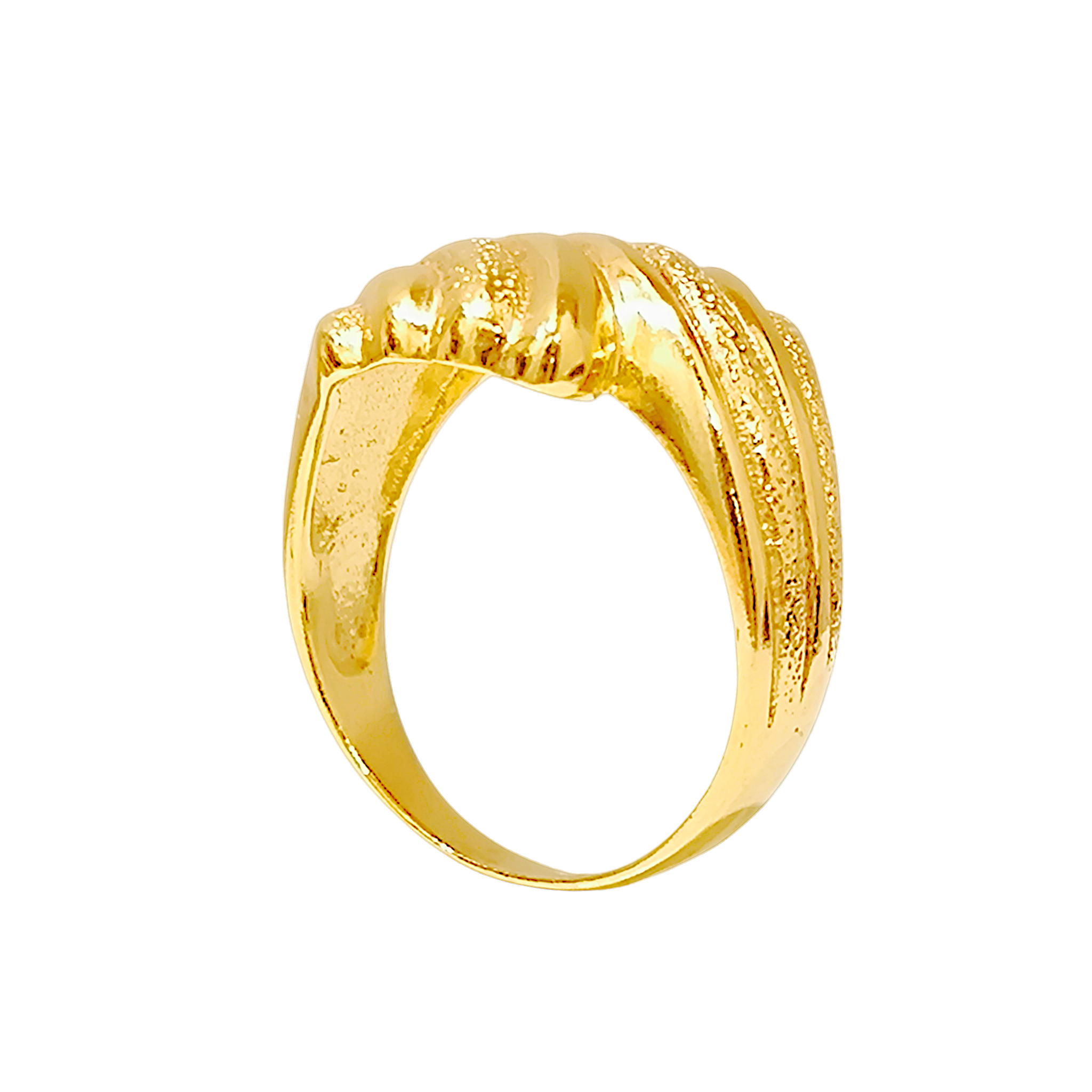 10K Yellow Gold Bypass Wave Ring  Textured Sculptural Swirl Band (7)