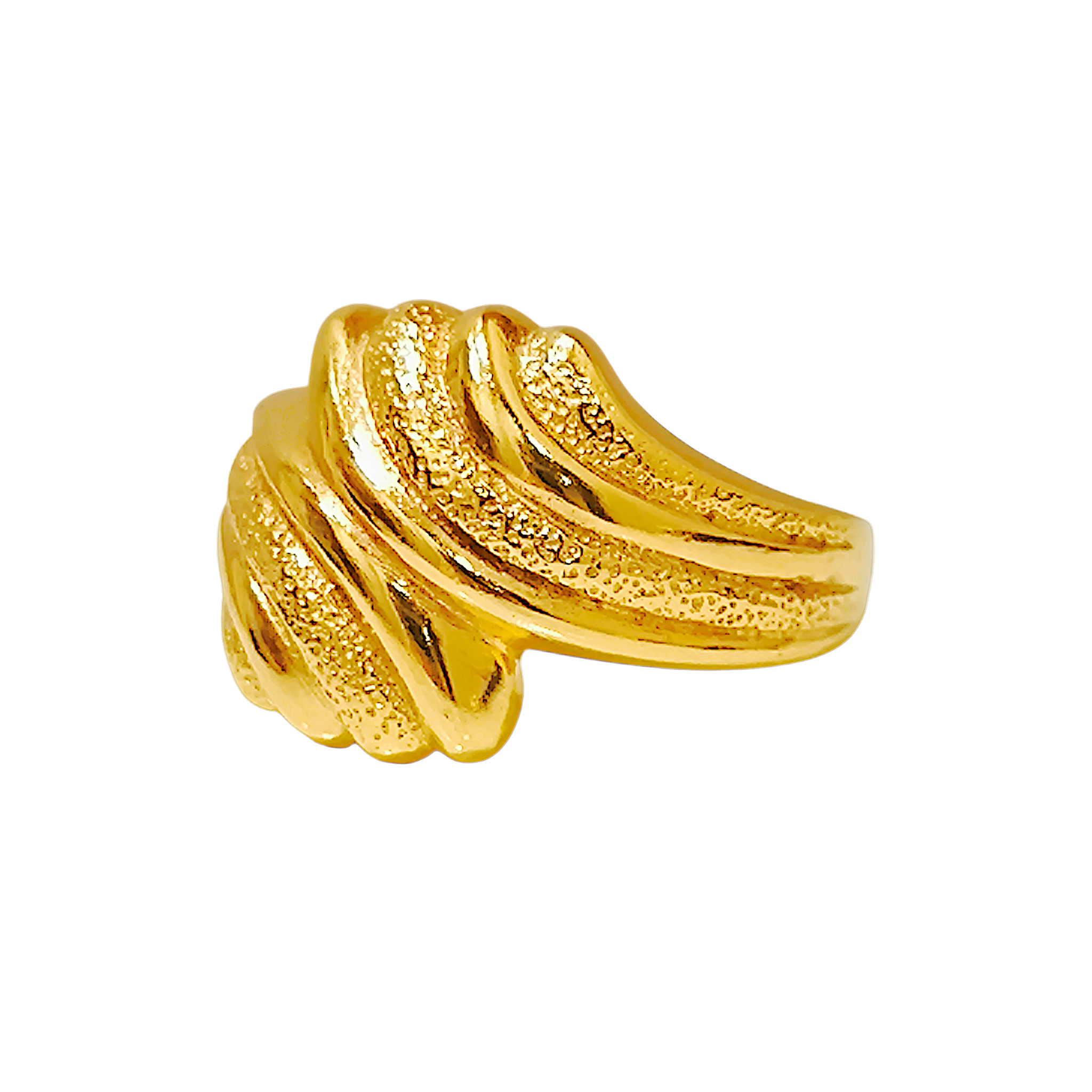 10K Yellow Gold Bypass Wave Ring  Textured Sculptural Swirl Band (6)
