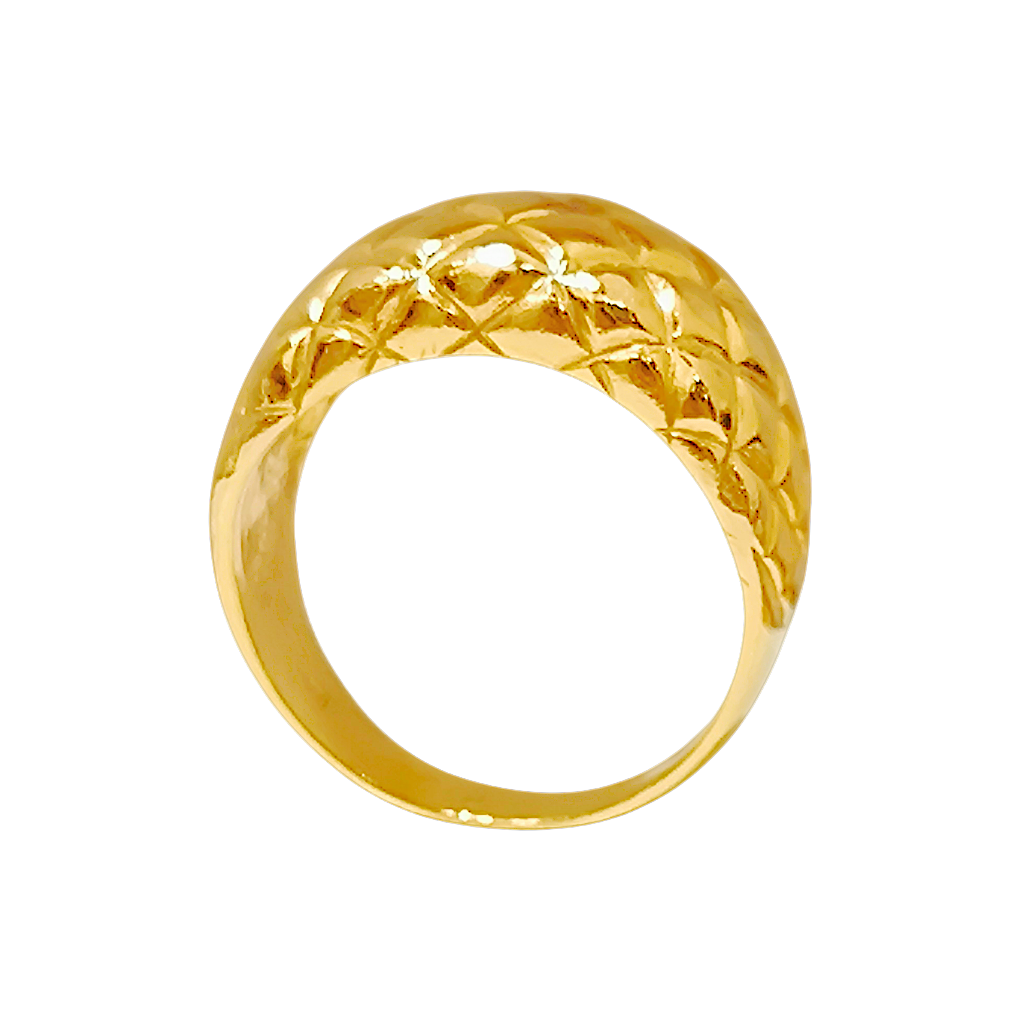 10K Yellow Gold Quilted Ring  Diamond Lattice Matelassé Dome Band (1)