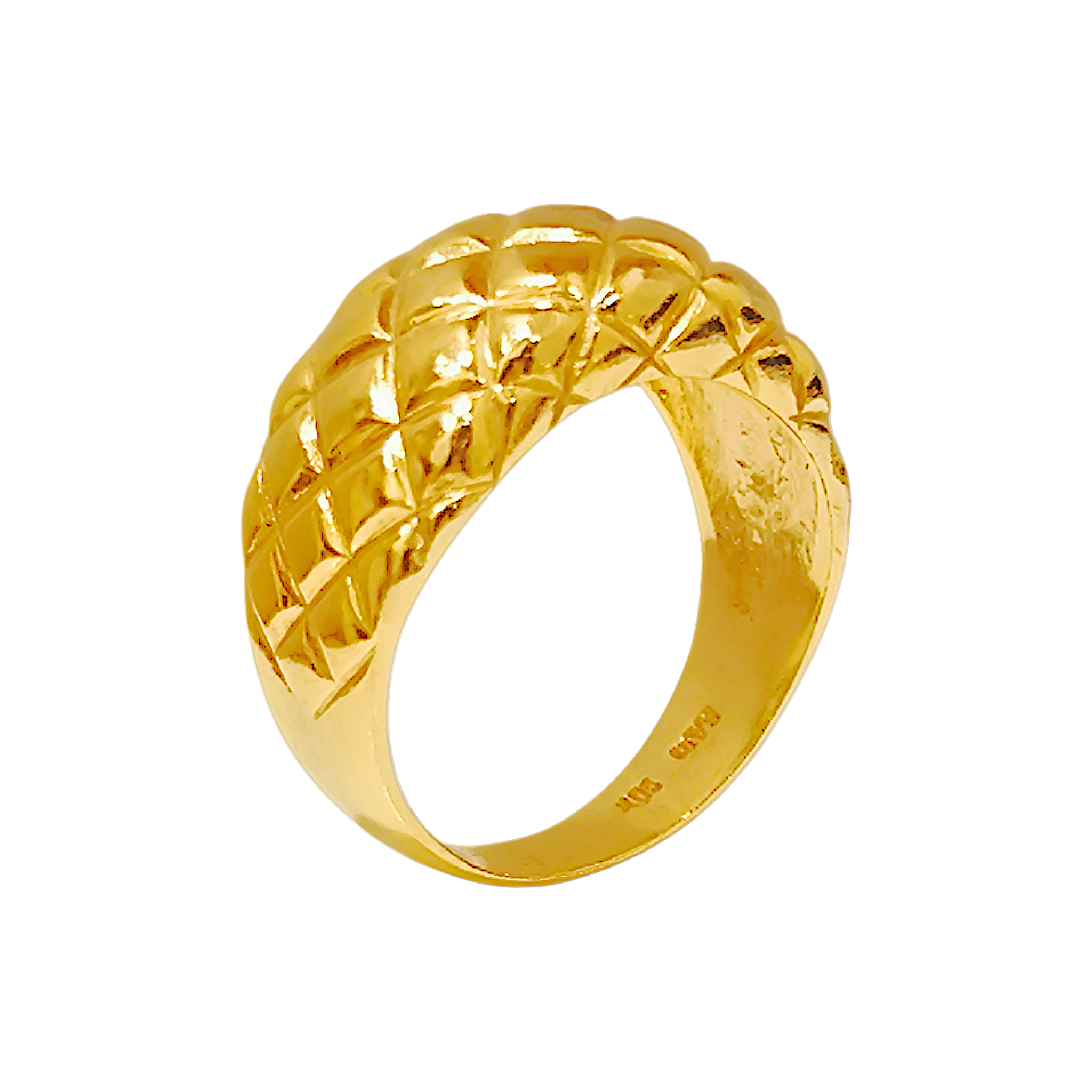 10K Yellow Gold Quilted Ring  Diamond Lattice Matelassé Dome Band (7)