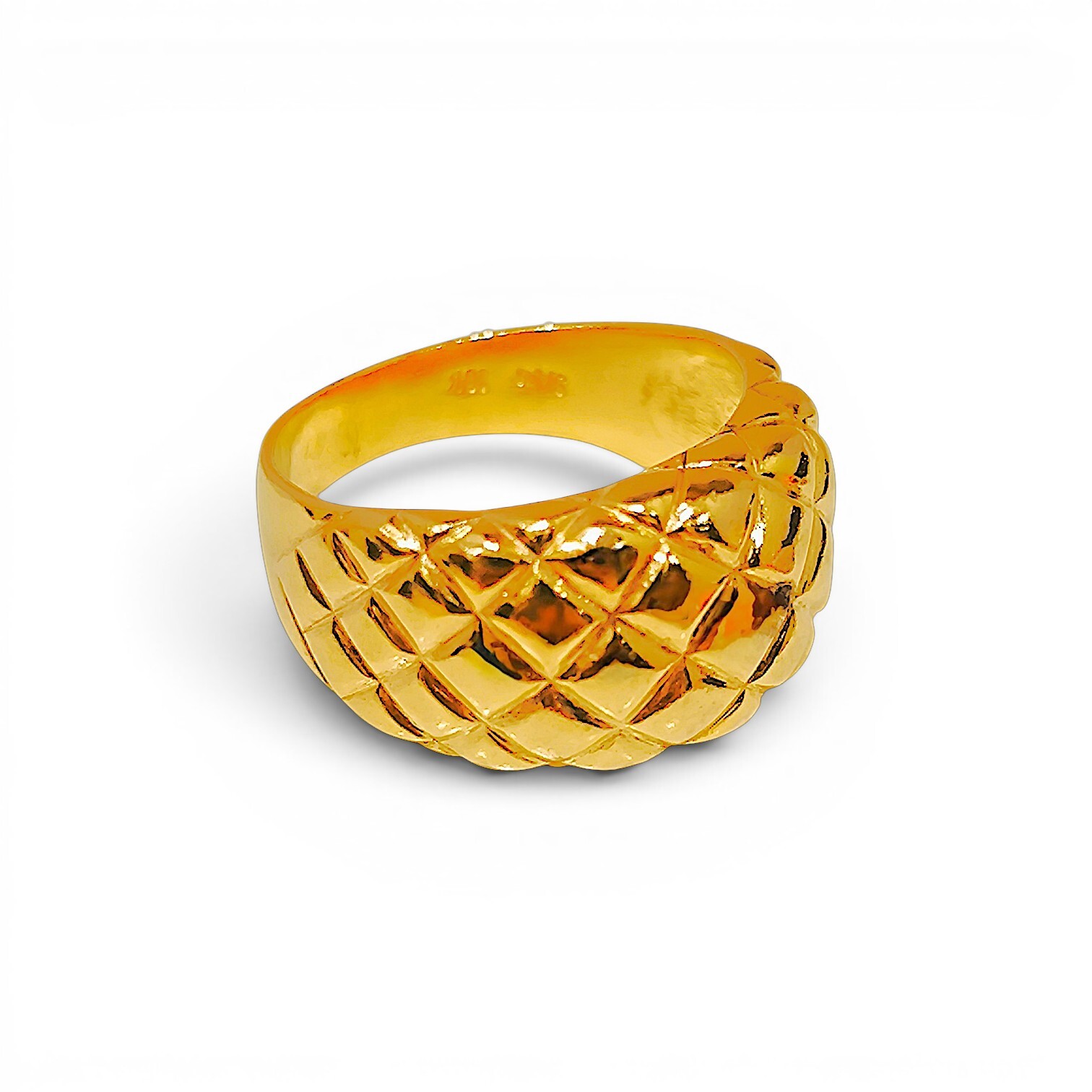 10K Yellow Gold Quilted Ring  Diamond Lattice Matelassé Dome Band (2)