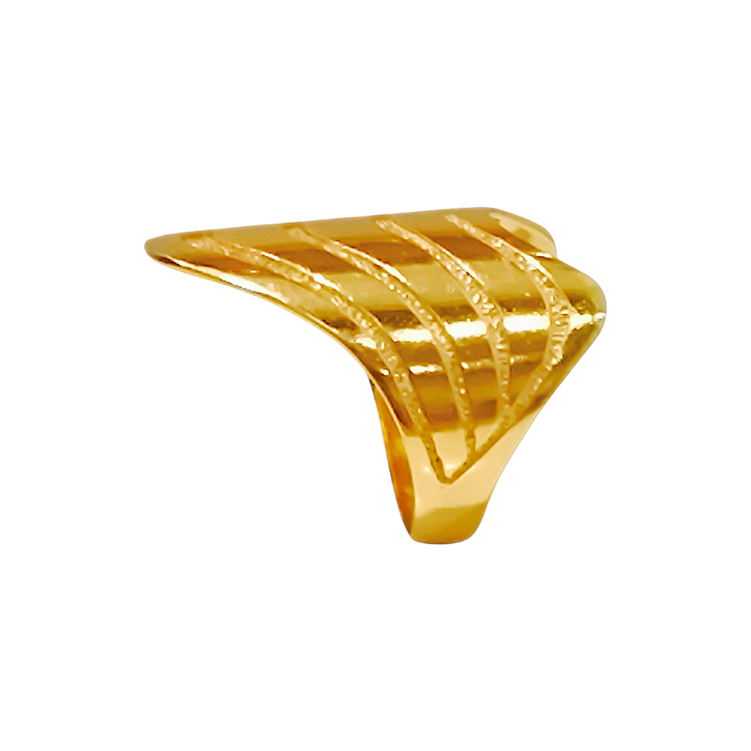10K Yellow Gold Tiered Wave Ring  Architectural Diamond-Cut Signet Band (4)