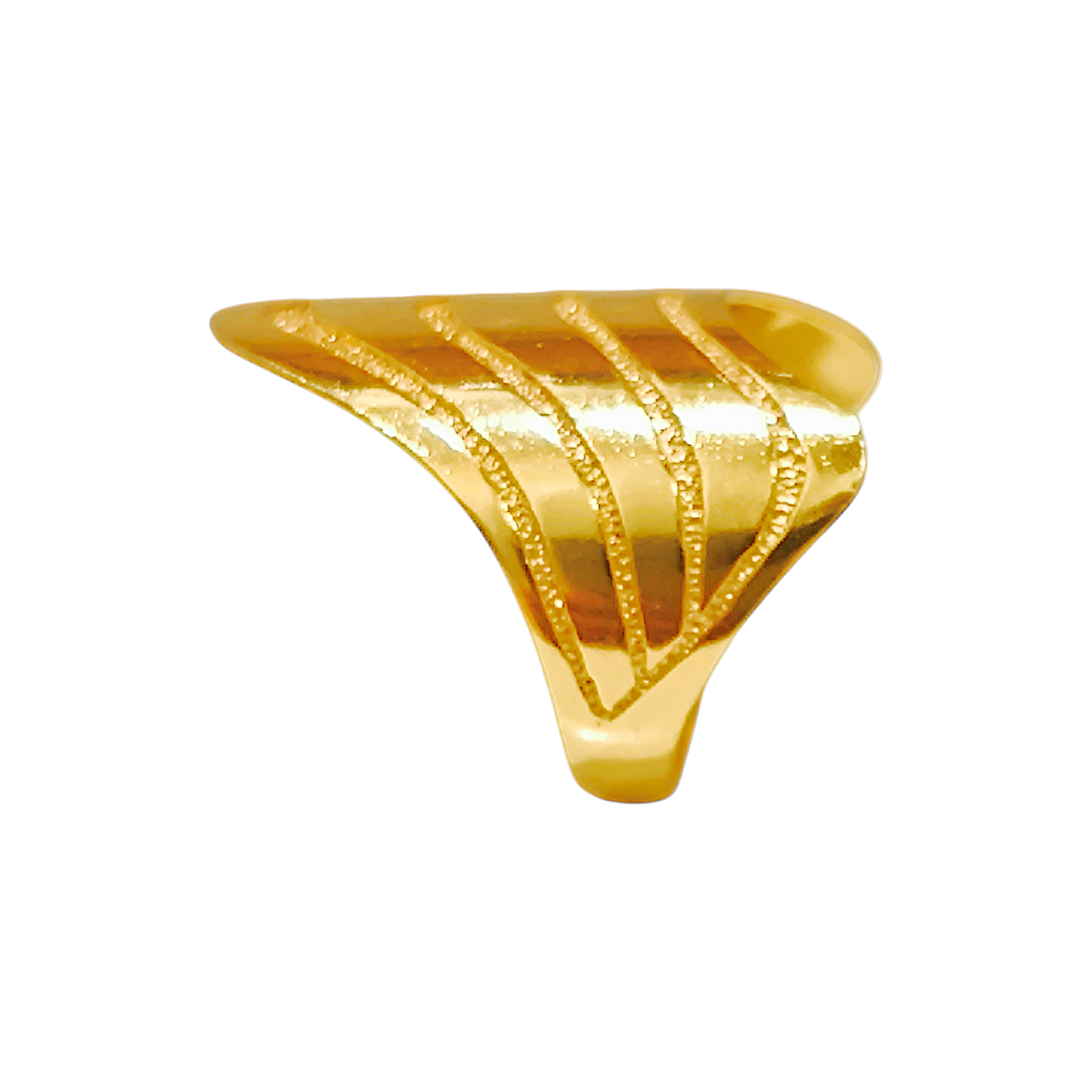 10K Yellow Gold Tiered Wave Ring  Architectural Diamond-Cut Signet Band