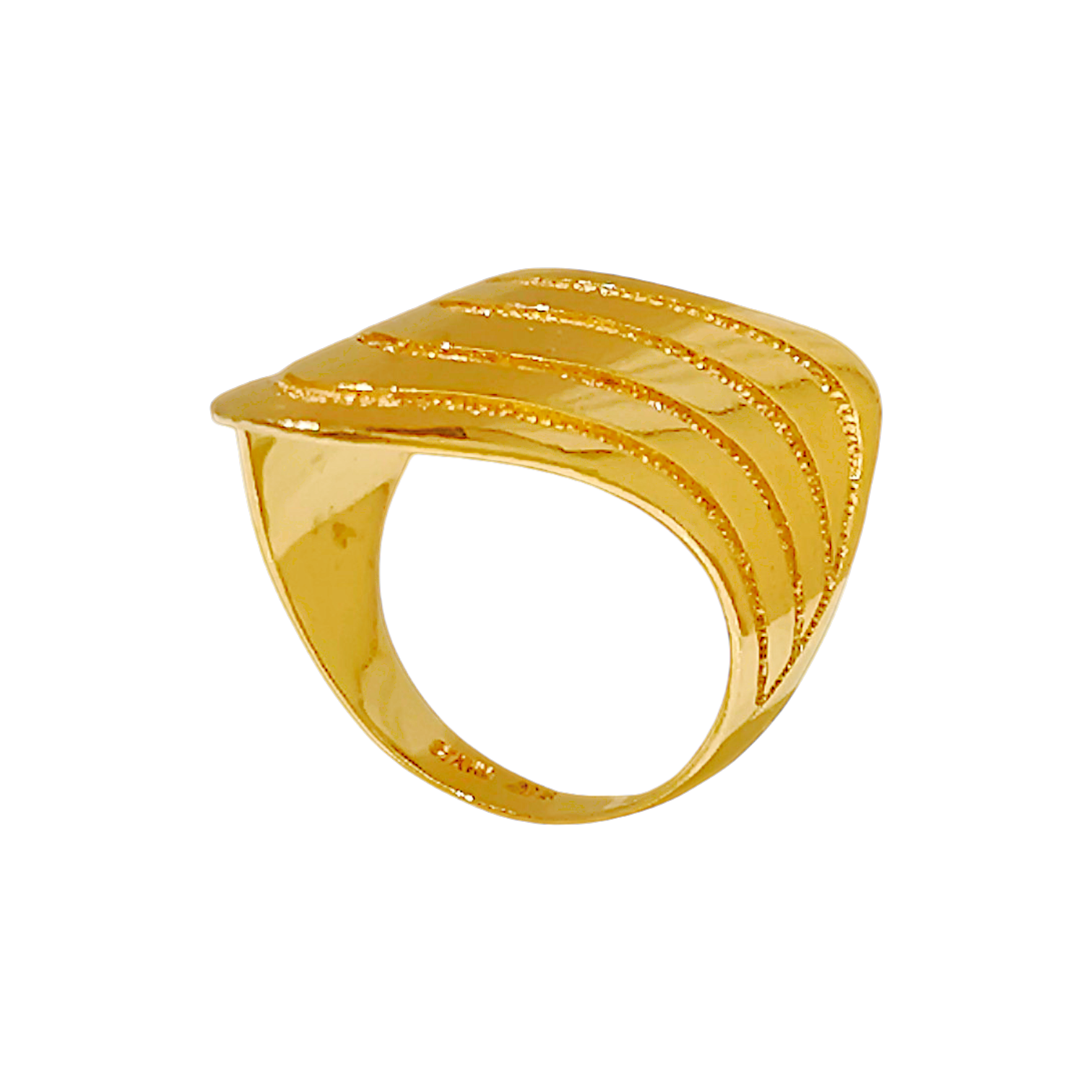 10K Yellow Gold Tiered Wave Ring  Architectural Diamond-Cut Signet Band (2)
