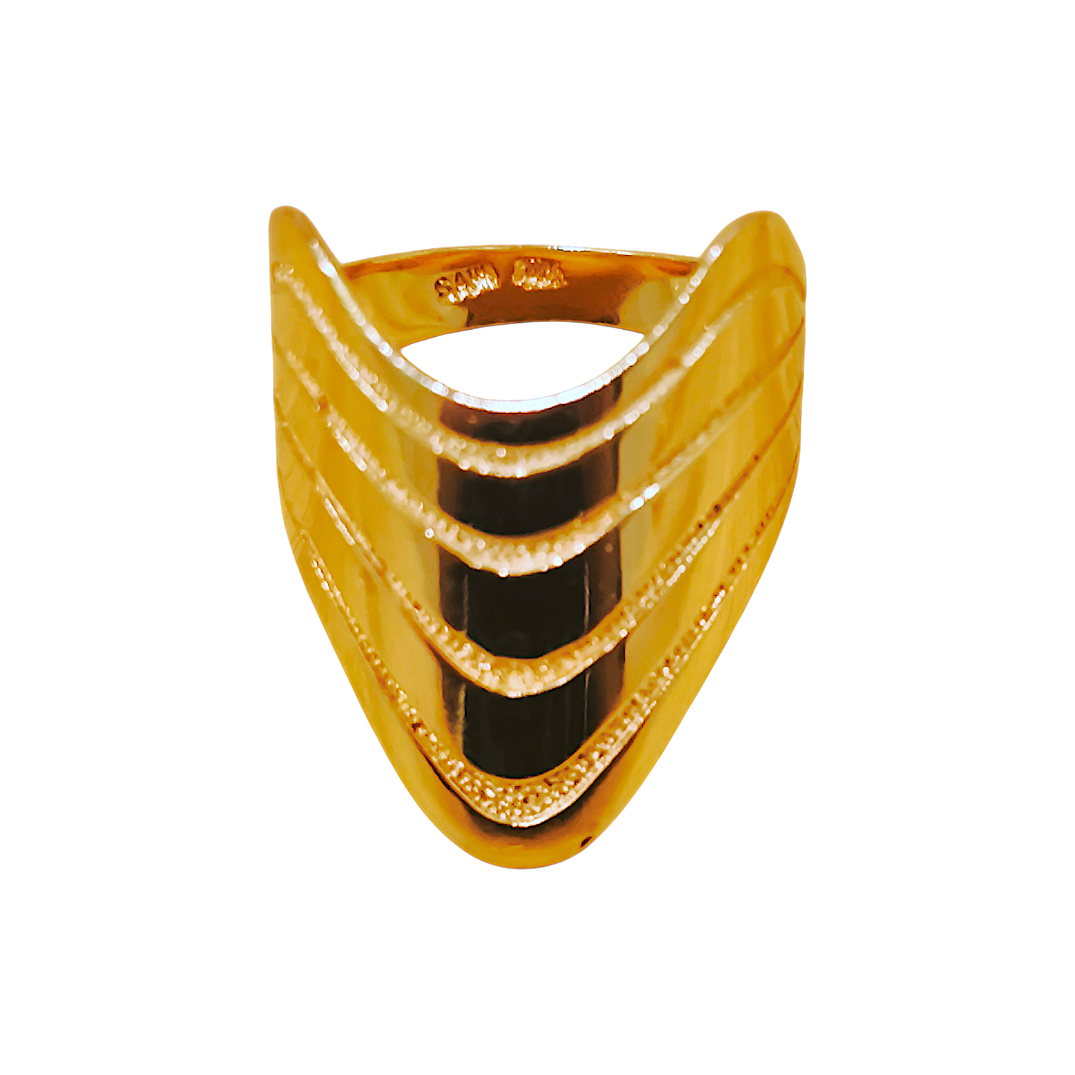 10K Yellow Gold Tiered Wave Ring  Architectural Diamond-Cut Signet Band (4.24g) - 12394