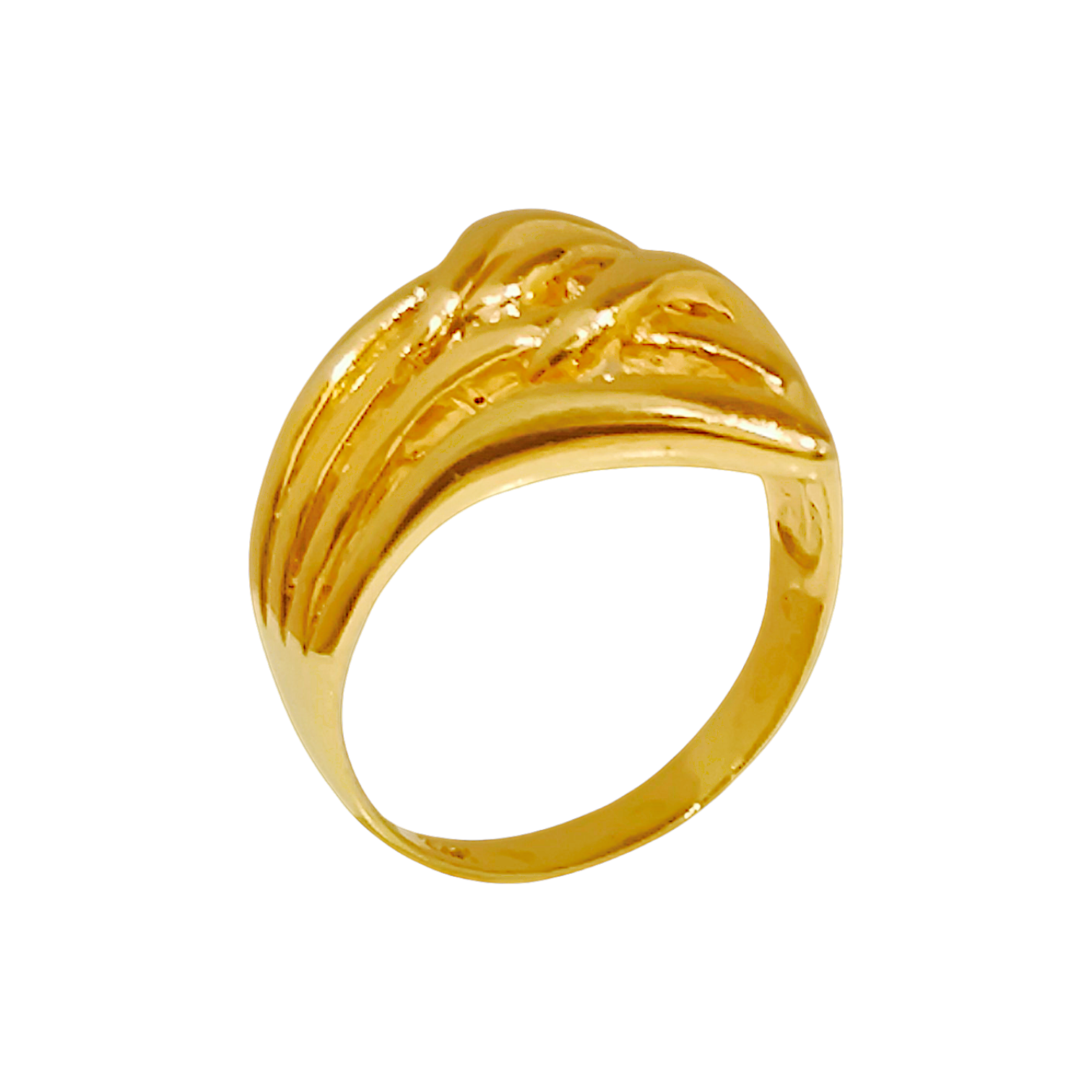 10K Yellow Gold Sculptural Openwork Wave Ring  Fluid Ribbed Statement Band (3)