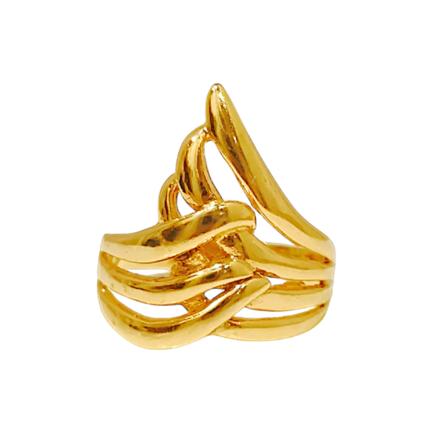 10K Yellow Gold Sculptural Openwork Wave Ring  Fluid Ribbed Statement Band (3.56g) - 12383