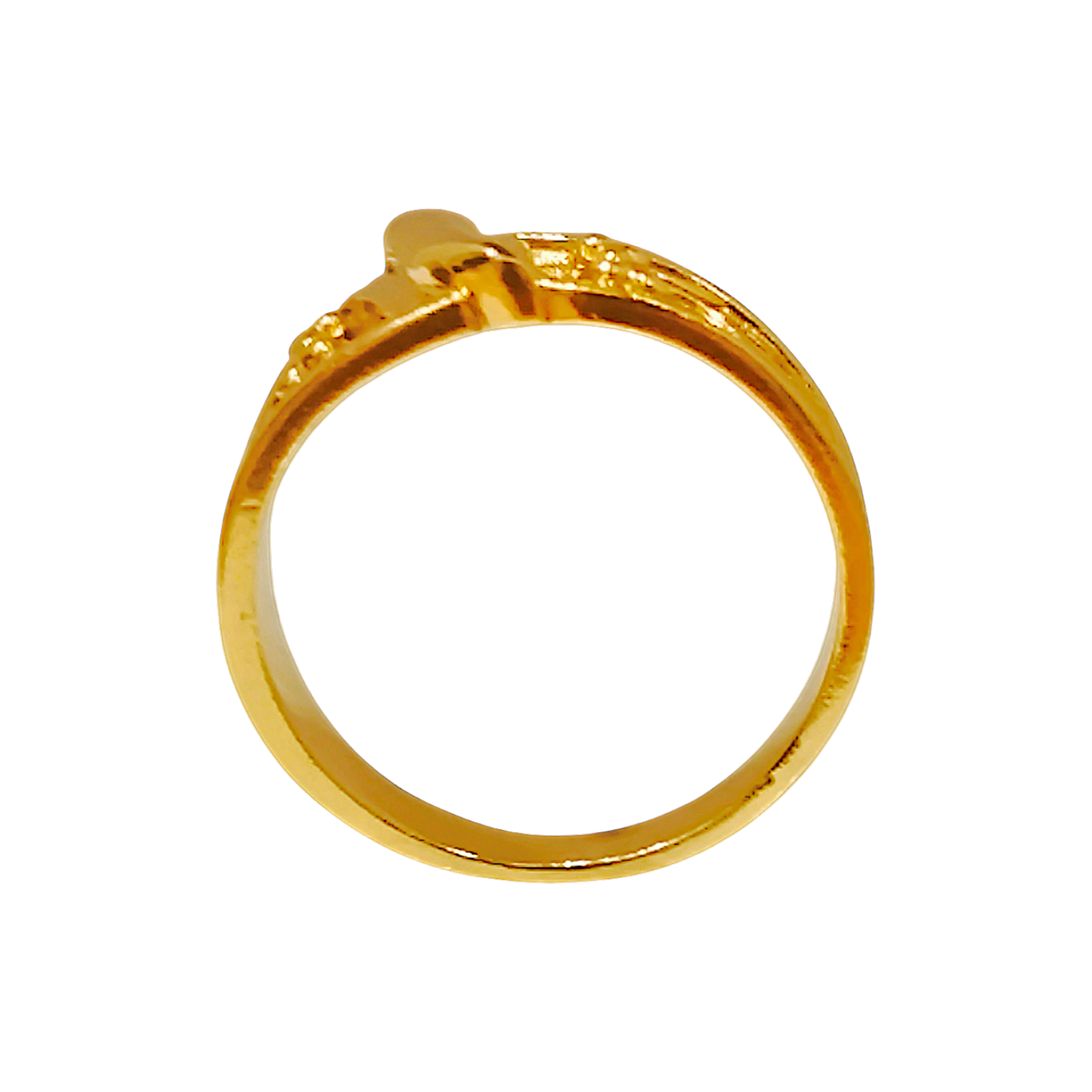 10K Yellow Gold Floral Relief Ring  Embossed Botanical Wide Signet Band (3)