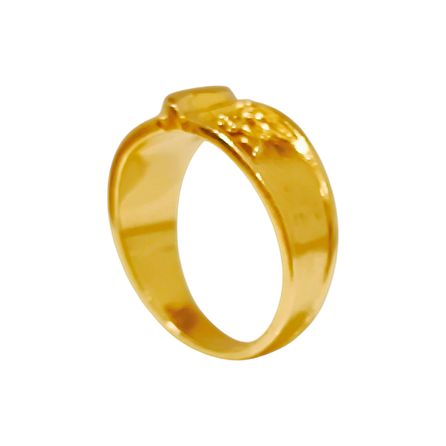 10K Yellow Gold Floral Relief Ring  Embossed Botanical Wide Signet Band (2)