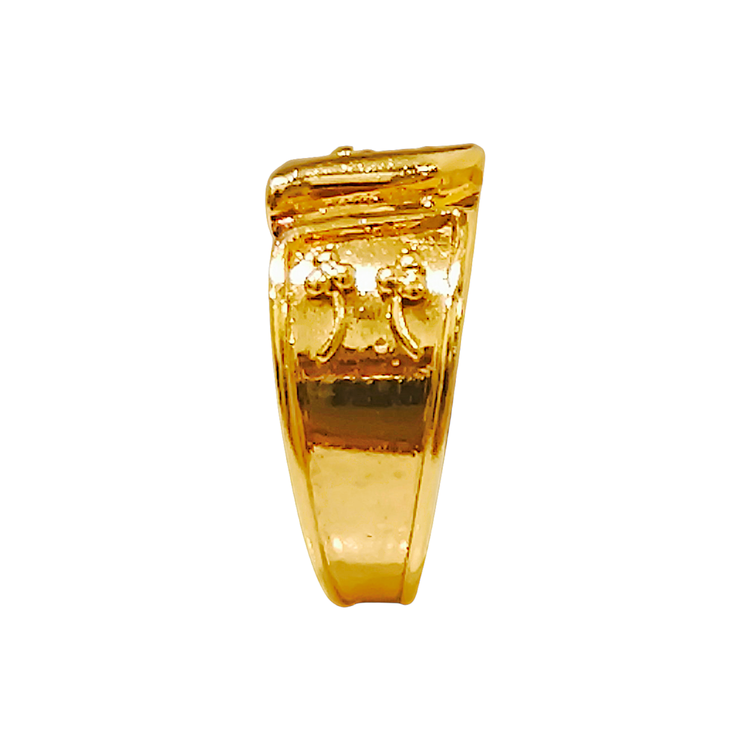 10K Yellow Gold Floral Relief Ring  Embossed Botanical Wide Signet Band (5)