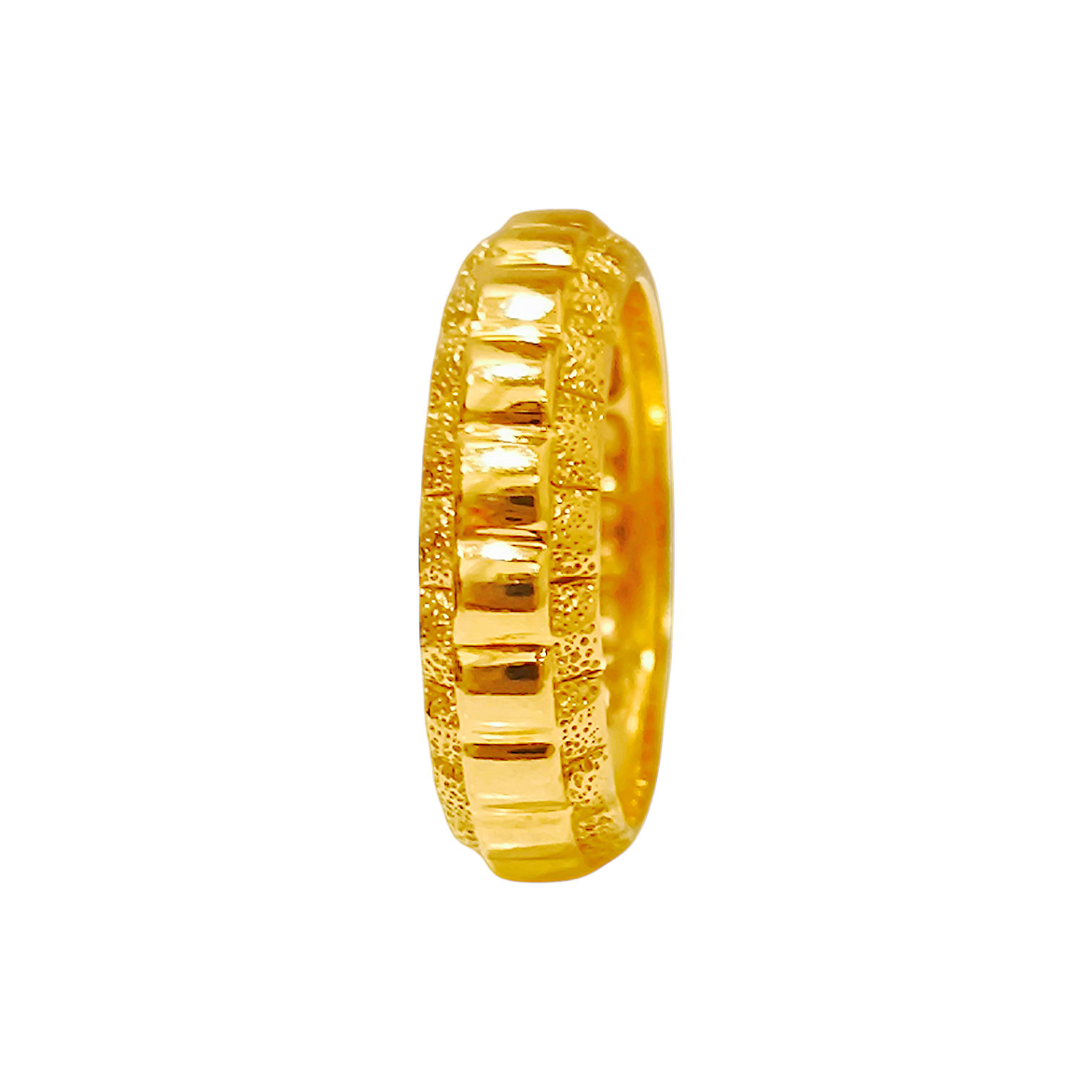 10K Yellow Gold Fluted Band Ring 3.24g  Textured Beveled Edge Band (6)