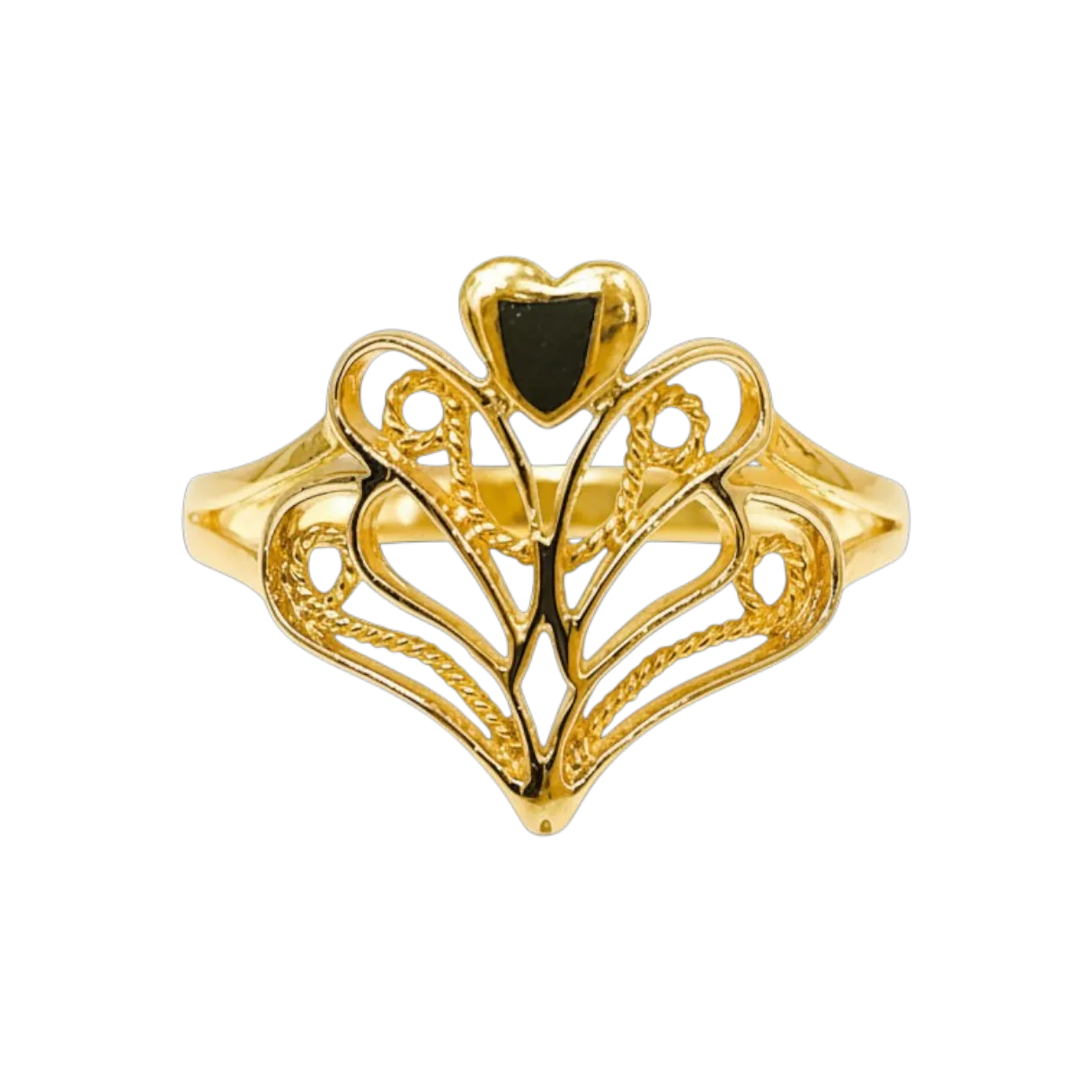 1.34g 10K Yellow Gold Filigree Heart Ring  Openwork Tiara Lace Band (2)