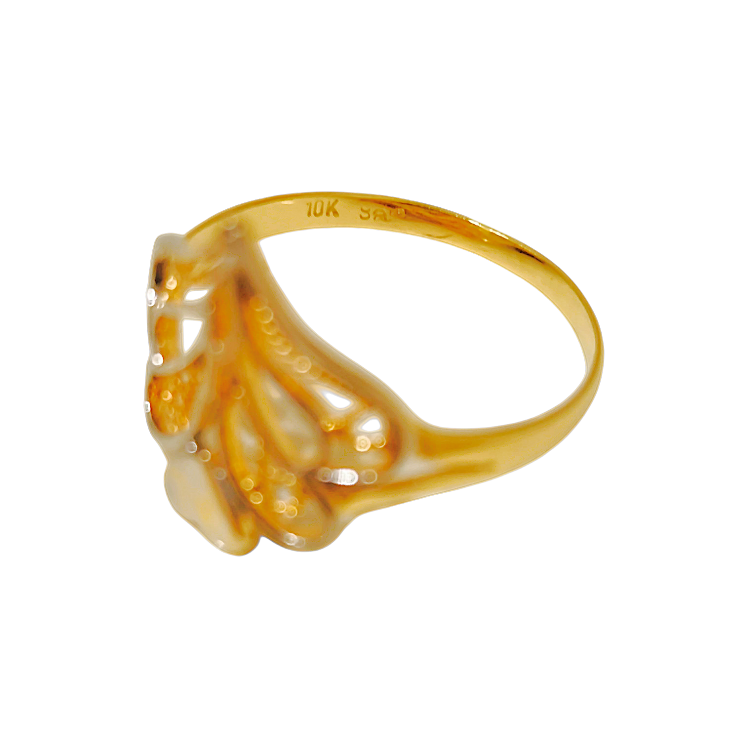1.34g 10K Yellow Gold Filigree Heart Ring  Openwork Tiara Lace Band (6)