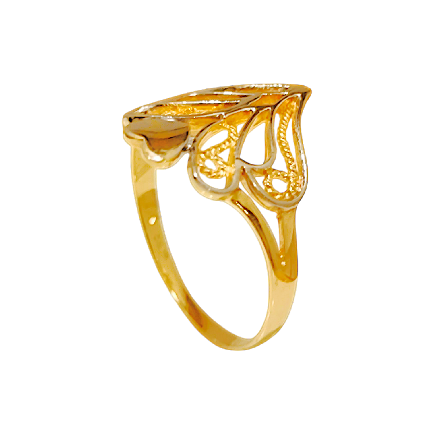 1.34g 10K Yellow Gold Filigree Heart Ring  Openwork Tiara Lace Band (4)