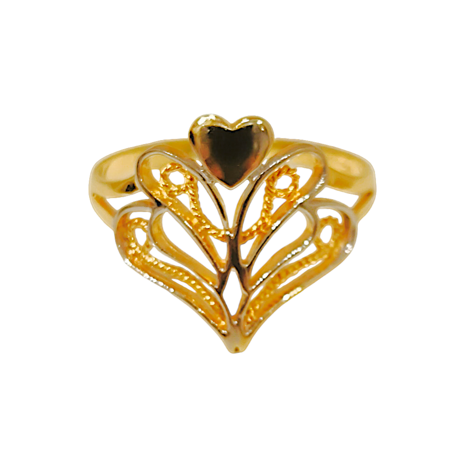 1.34g 10K Yellow Gold Filigree Heart Ring  Openwork Tiara Lace Band (1)