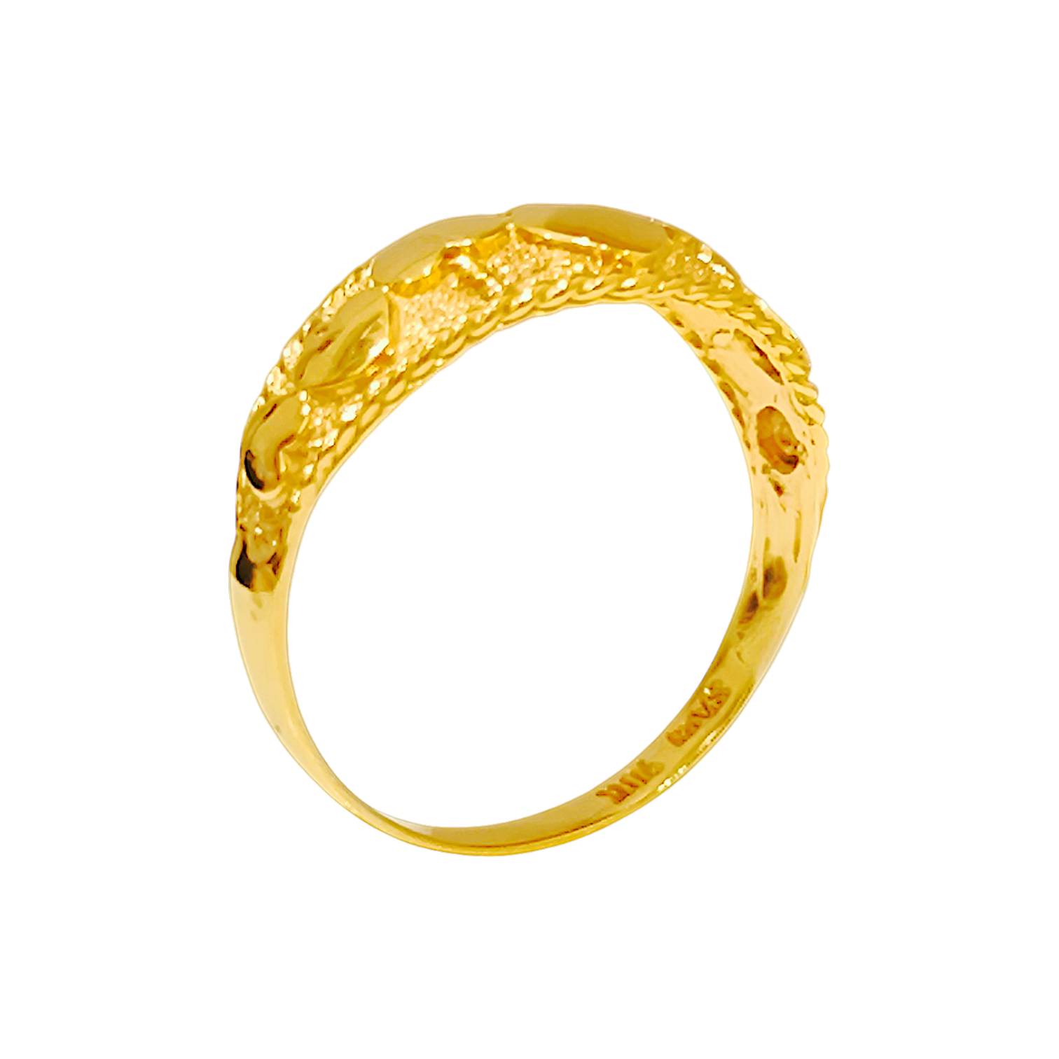 1.67g 10K Yellow Gold Multi-Heart Ring  Stippled Frosted Signet Band (5)