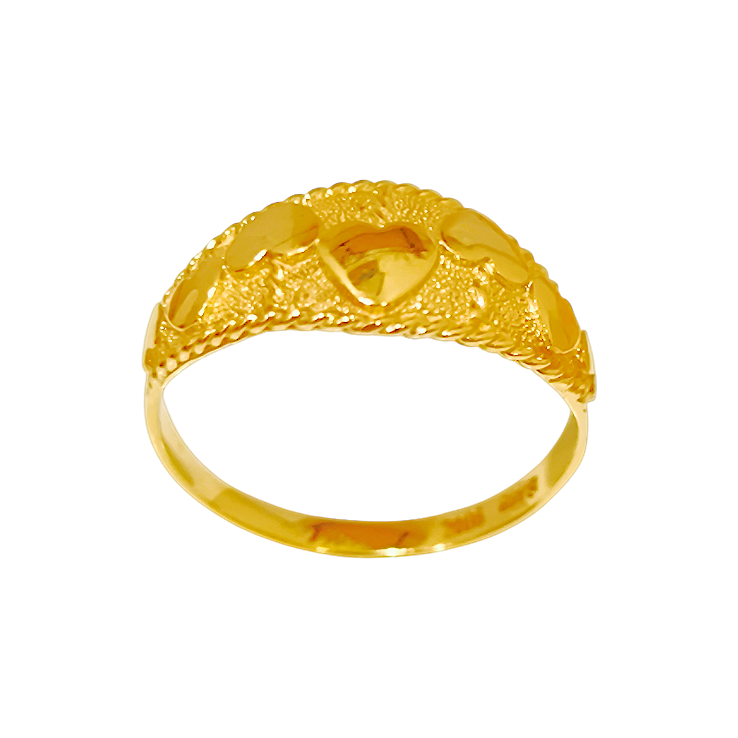 1.67g 10K Yellow Gold Multi-Heart Ring  Stippled Frosted Signet Band (7)