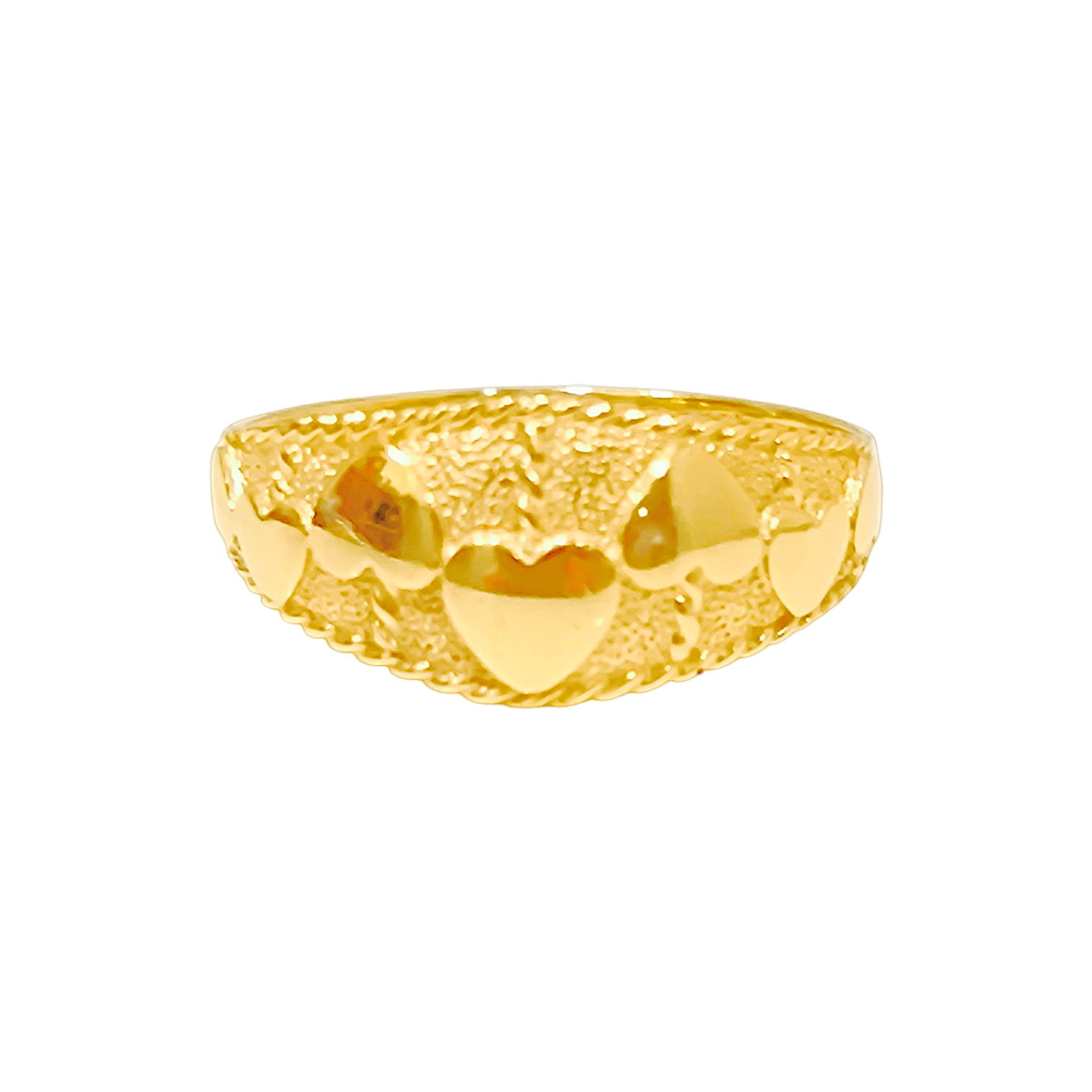 1.67g 10K Yellow Gold Multi-Heart Ring  Stippled Frosted Signet Band - 12352