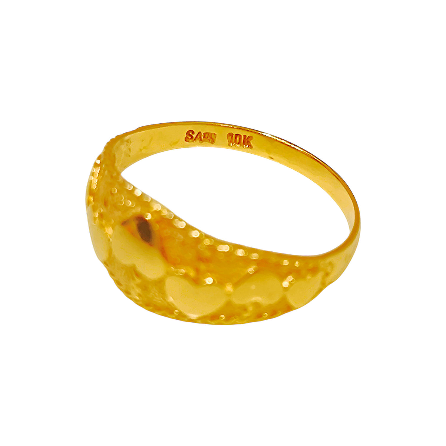 1.67g 10K Yellow Gold Multi-Heart Ring  Stippled Frosted Signet Band (2)