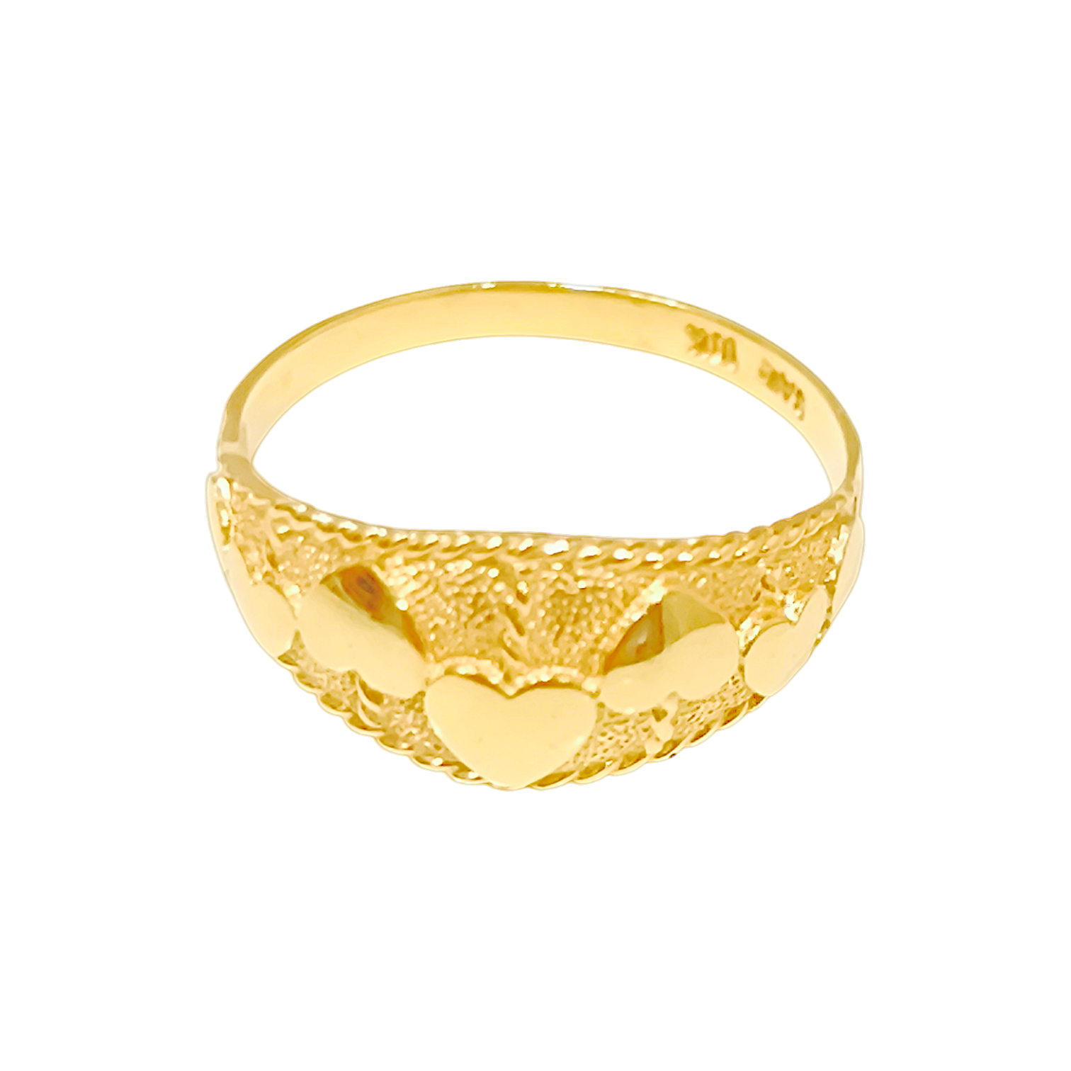 1.67g 10K Yellow Gold Multi-Heart Ring  Stippled Frosted Signet Band