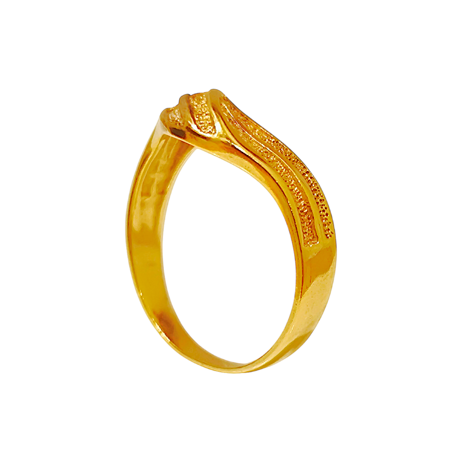 1.76g 10K Yellow Gold V-Wishbone Wave Ring  Stippled Frosted Chevron Band (2)