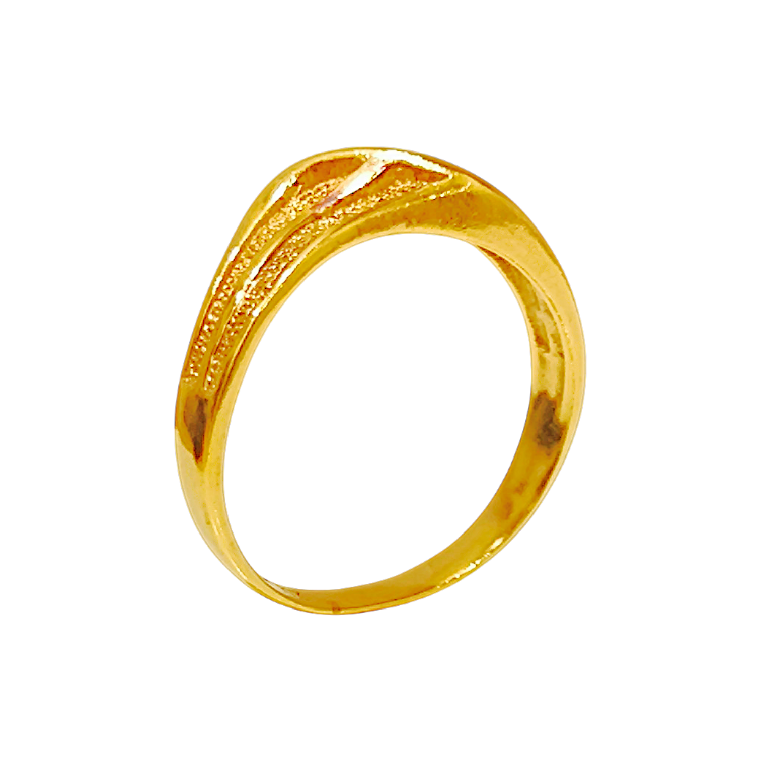 1.76g 10K Yellow Gold V-Wishbone Wave Ring  Stippled Frosted Chevron Band (6)