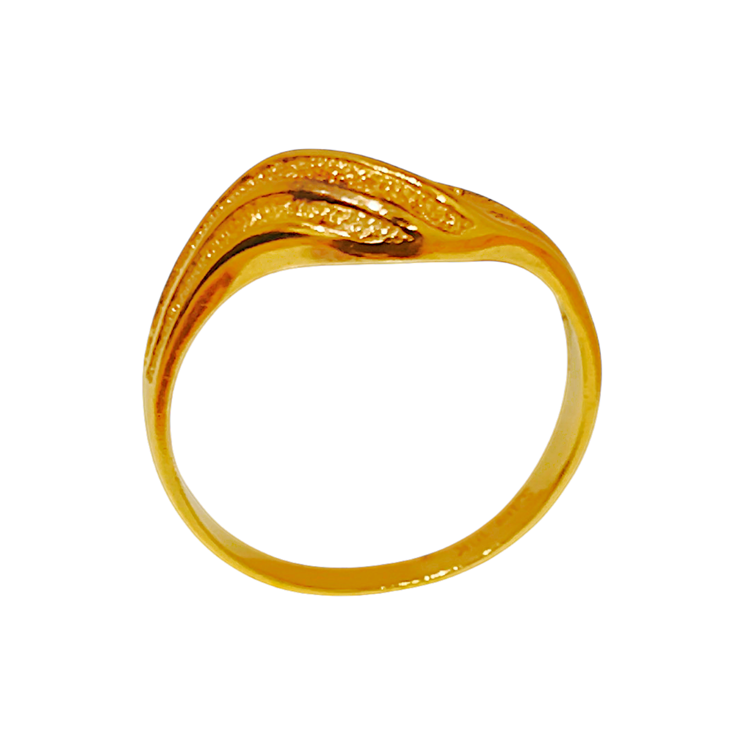 1.76g 10K Yellow Gold V-Wishbone Wave Ring  Stippled Frosted Chevron Band