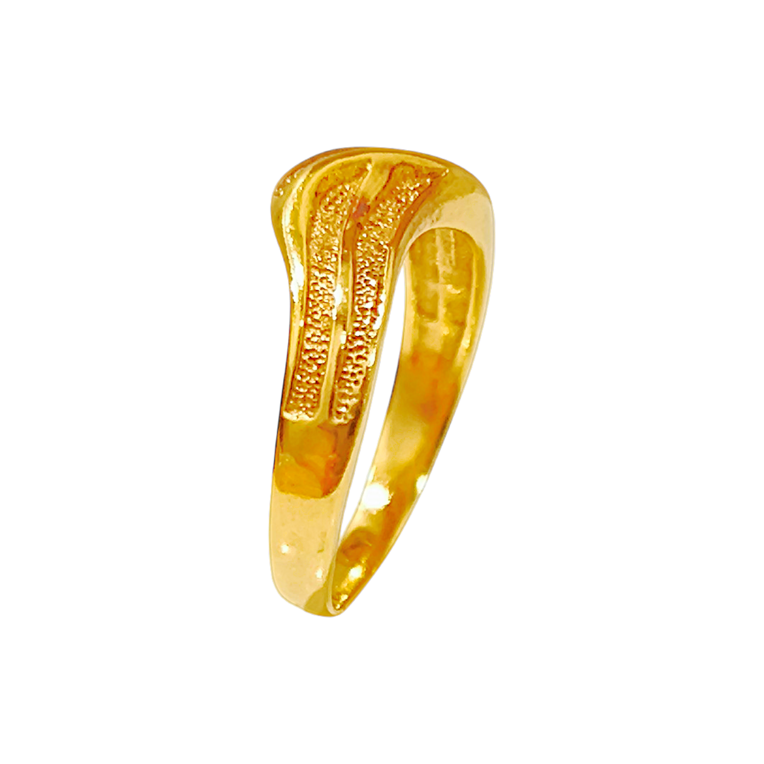 1.76g 10K Yellow Gold V-Wishbone Wave Ring  Stippled Frosted Chevron Band (5)