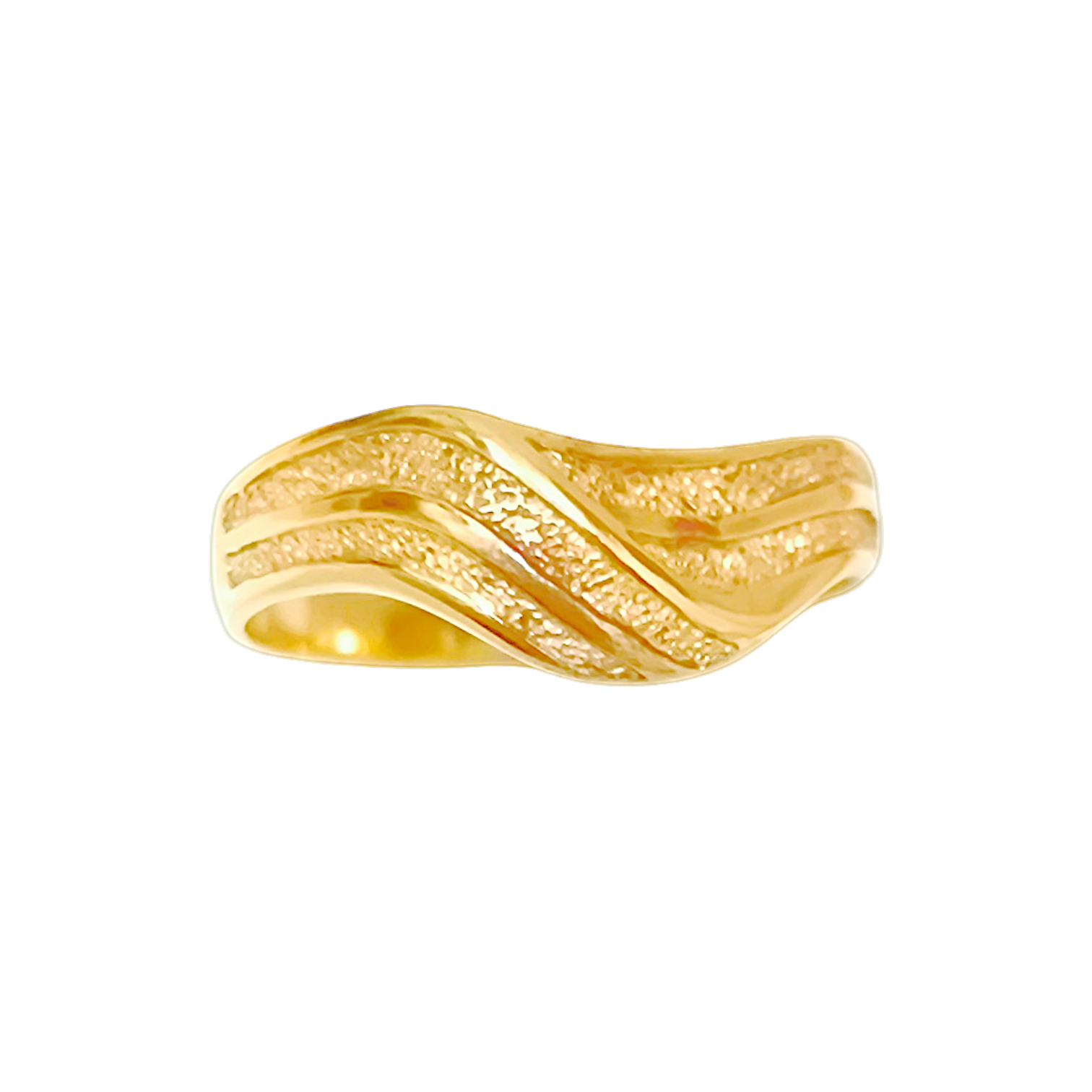 1.76g 10K Yellow Gold V-Wishbone Wave Ring  Stippled Frosted Chevron Band (7)