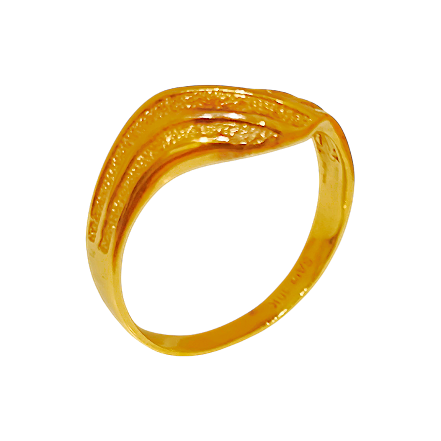 1.76g 10K Yellow Gold V-Wishbone Wave Ring  Stippled Frosted Chevron Band (4)
