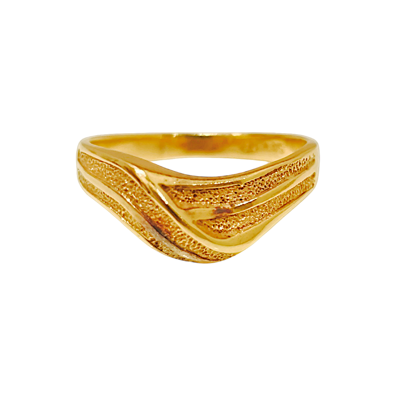 1.76g 10K Yellow Gold V-Wishbone Wave Ring  Stippled Frosted Chevron Band - 12368